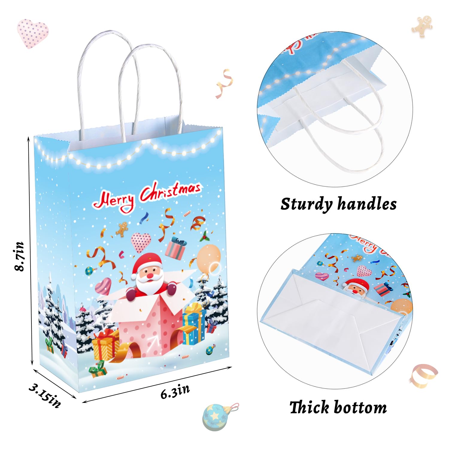 24Pcs Christmas Gift Bags with Tissues - Small Holiday Party Favor Bags with Handles for Kids & Adults - Xmas Treat Bags for Candy, Cookies, Gifts - Perfect for Christmas Parties, School Events & Office Exchanges