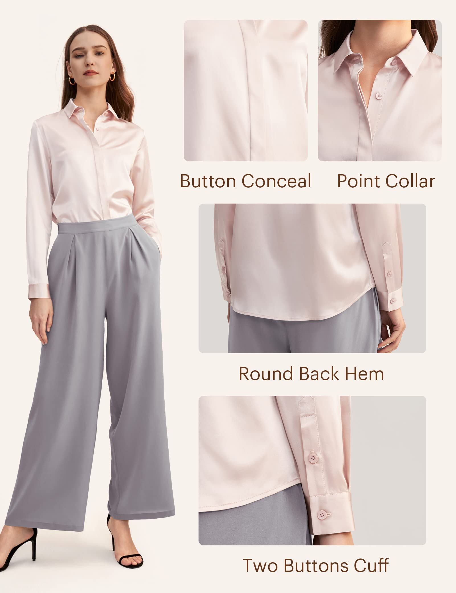 Luxury 100% Pure Silk Blouse for Women - Long Sleeve Elegant Shirt | Soft & Smooth Silk Top for Office, Party & Special Occasions