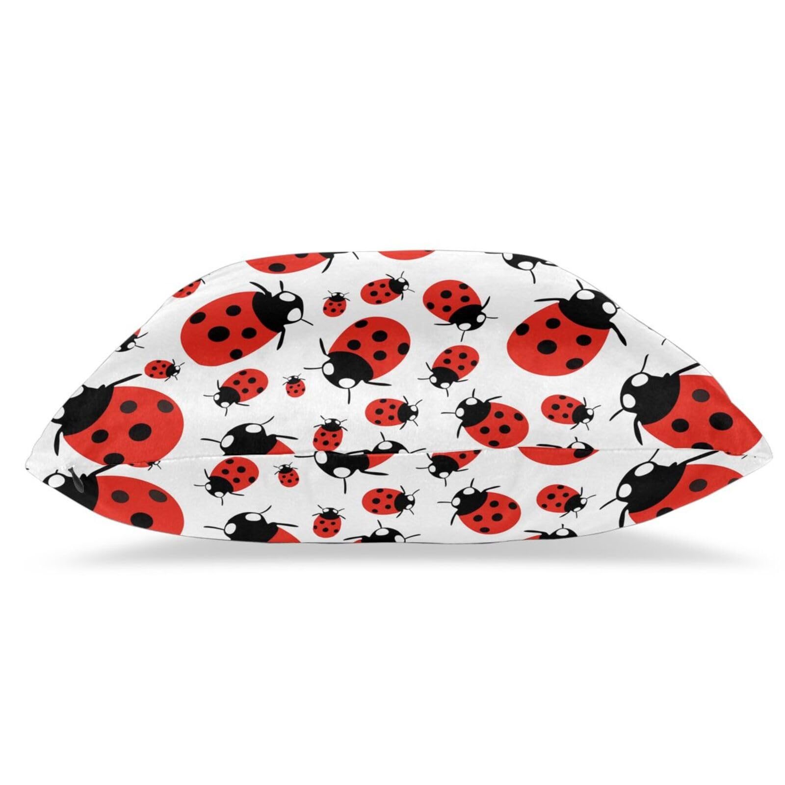 Set of 2 Red Ladybug Cartoon Square Pillow Covers 20x20 Inches - Soft Decorative Throw Pillow Cases for Living Room, Bedroom & Home Decor