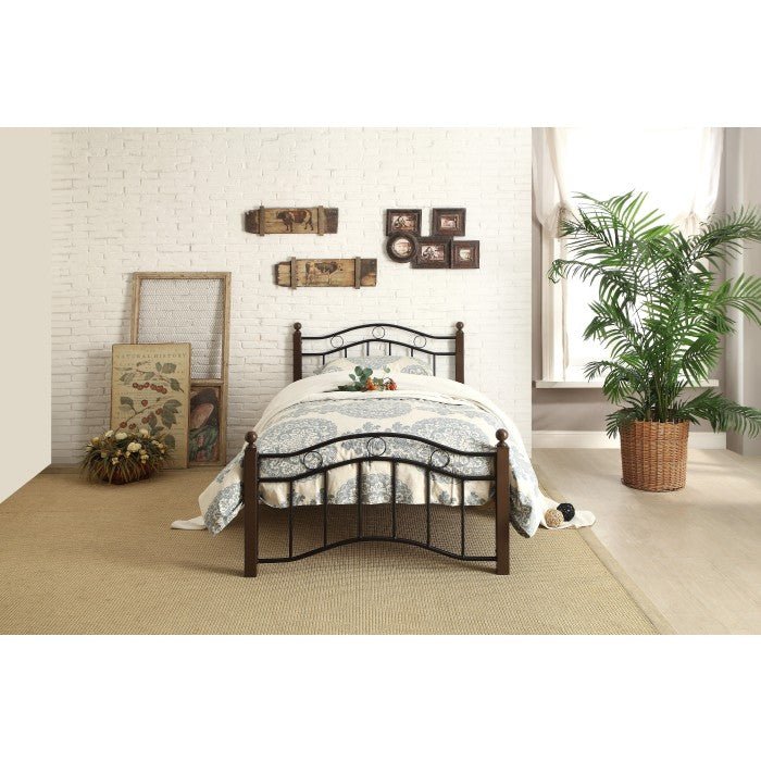 Modern Metal Platform Bed Frame - Black & Brown Finish - Sturdy Steel Slat Support - Perfect for Small Spaces, Apartments & Minimalist Bedrooms