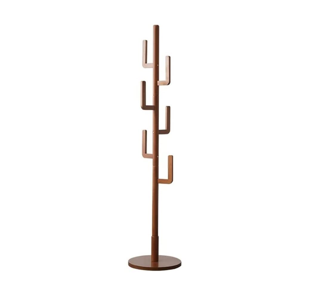 **Solid Wood Cactus Coat Rack with 6 Hooks - Adjustable Height Free Standing Coat Stand for Jackets, Hats, Scarves & Accessories - Perfect for Entryway, Bedroom, or Office (Walnut Finish)**