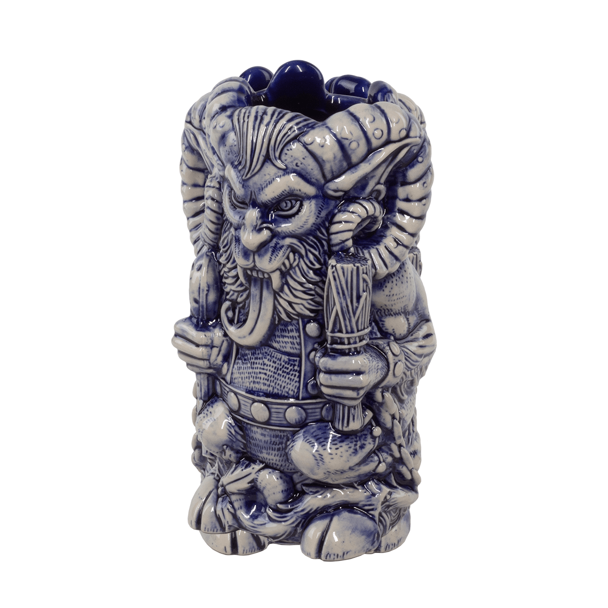 Krampus Designer Series Tiki Mug - Blue Wiped Ceramic Cup for Halloween, Christmas & Themed Parties | Collectible Barware for Cocktails, Beer & Tropical Drinks | Perfect Gift for Horror & Tiki Lovers