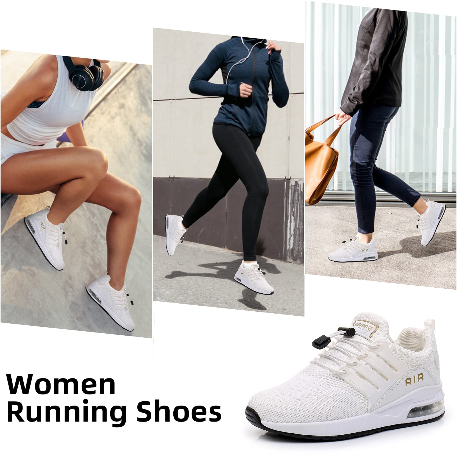 BOGOVER Women's Lightweight Air Running Shoes - Breathable Gym Jogging Tennis Sneakers with Air Cushion Technology, Slip-On No Tie Design for Comfortable Workouts, Walking & Casual Wear