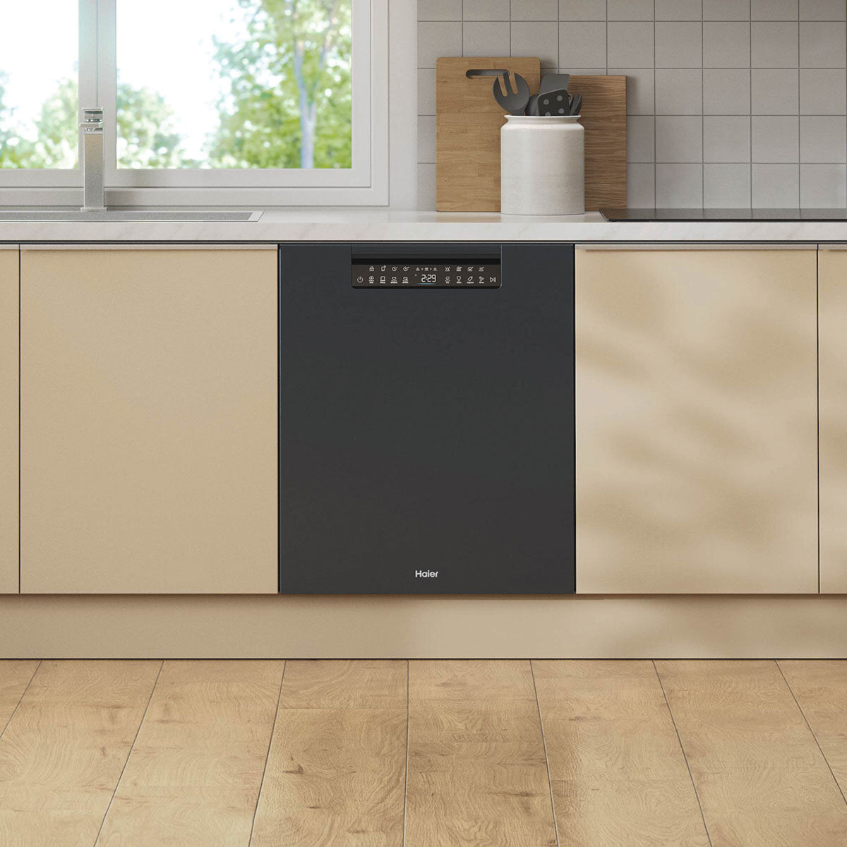 Haier HDW15U3B1 600 Series Built-In Dishwasher with Steam Function - Black Stainless Steel | Energy Efficient for Small Kitchens & Apartments