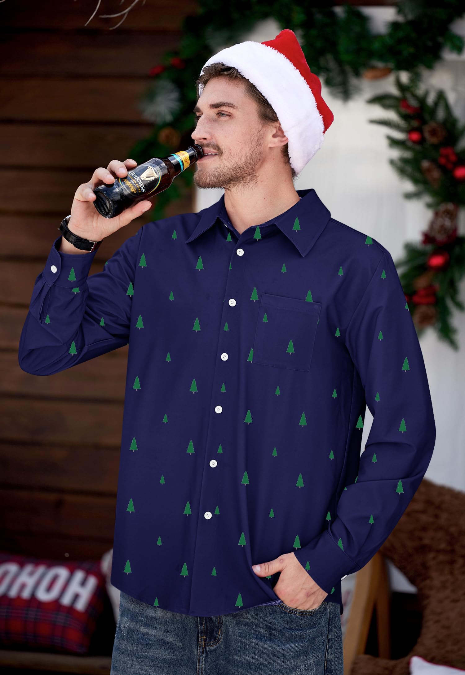 Arvilhill Men's Ugly Christmas Shirts - Long Sleeve Holiday Party Wear (S-XXL)
