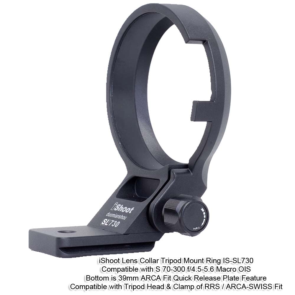 iShoot Metal Lens Collar Tripod Mount Ring with Arca-Swiss Quick Release Plate - Compatible with Panasonic Lumix S 70-300mm f/4.5-5.6 Macro OIS Lens - Sturdy Lens Support Bracket for Photography & Videography