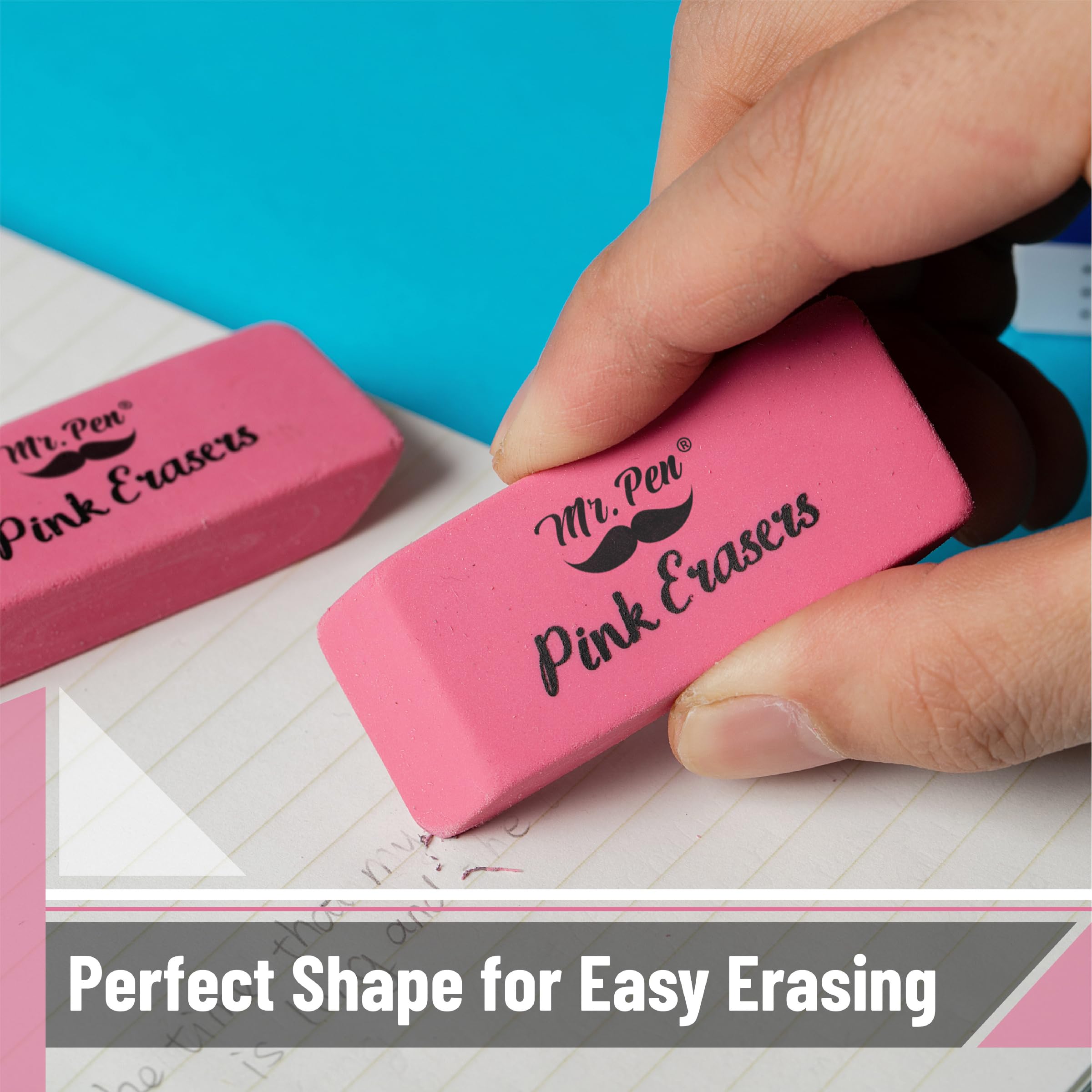 Mr. Pen Pink Pencil Erasers - Large Size (12 Pack) - Premium Quality Erasers for School, Office & Art Projects - Perfect for Students, Teachers & Professionals