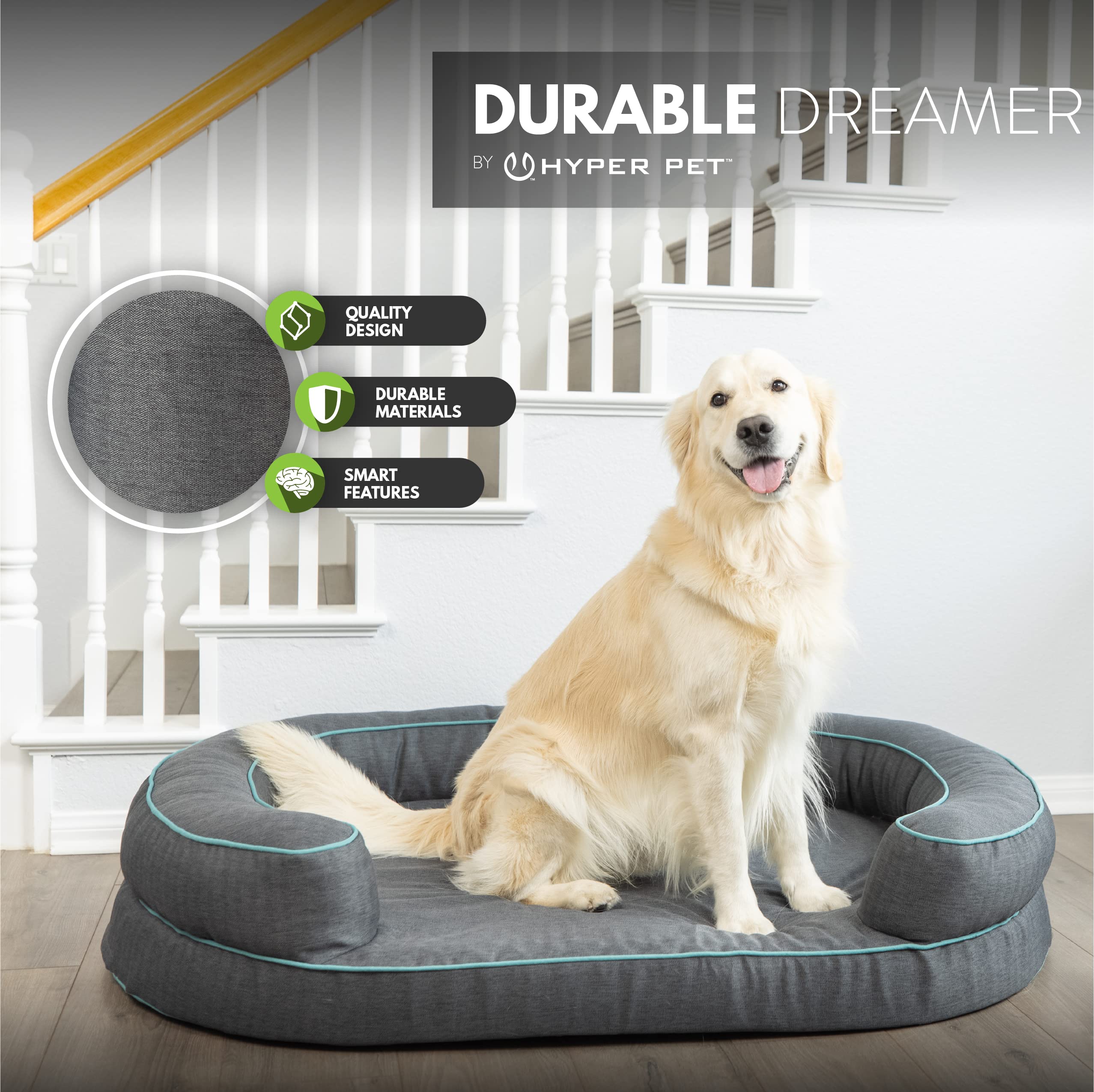 Hyper Pet Durable Dreamer Deluxe Orthopedic Dog Bed - HyperFoam & HyperLock Support for Small, Large & X-Large Dogs (39