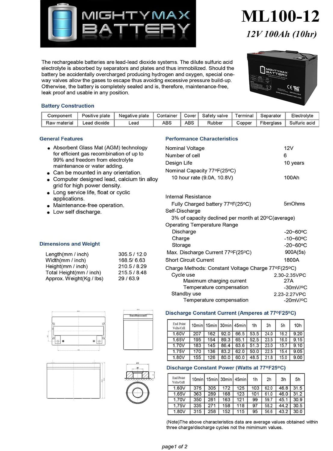 Mighty Max 12V 100Ah Deep Cycle Battery - Replacement for Trojan SCS150 - Perfect for Solar Power Systems, RVs, Boats & Off-Grid Applications