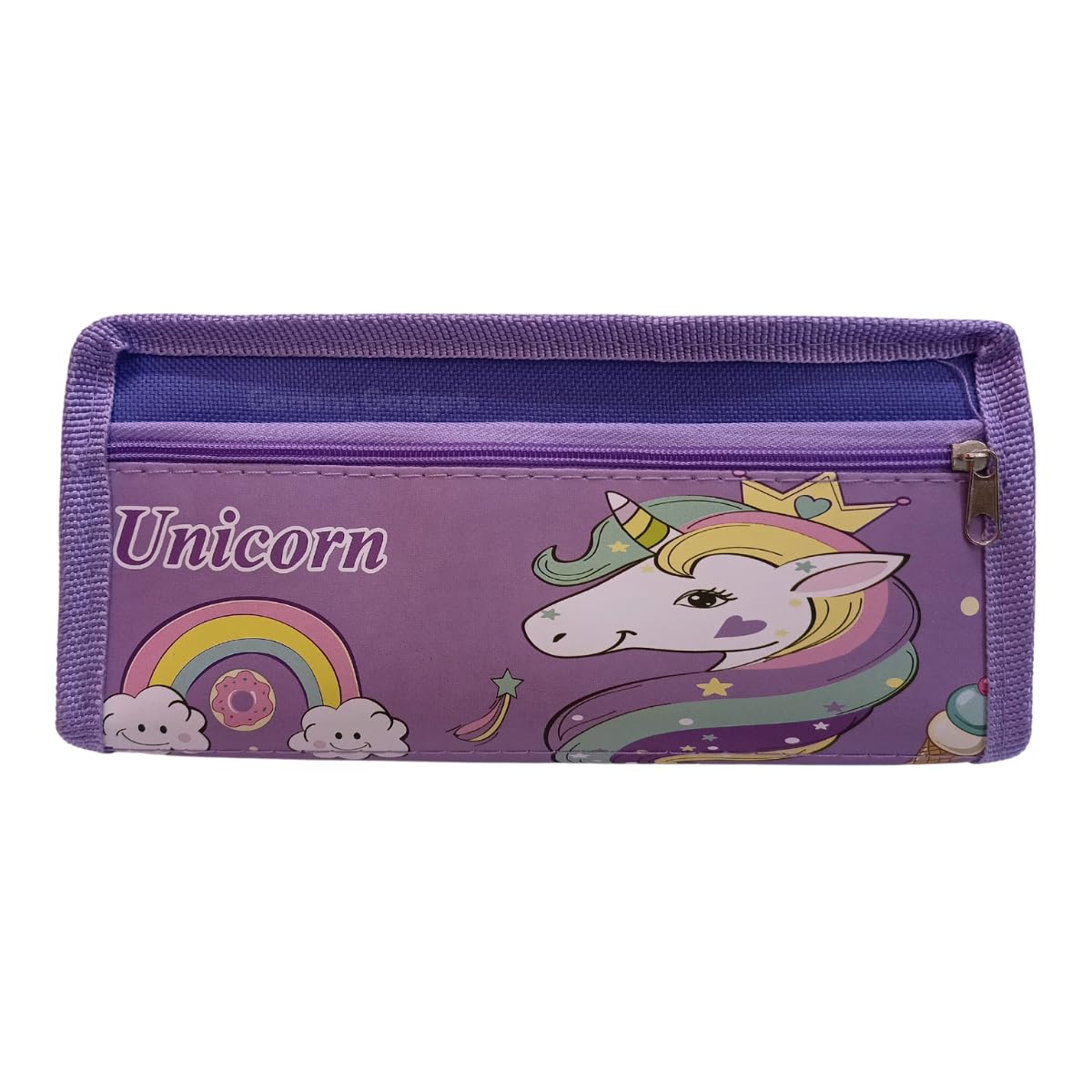 Gamins Gadgets® Unicorn Themed Double Zipper Pencil Case - Portable Canvas Pouch for School, Office & Travel - Multifunctional Storage for Pens, Pencils & Art Supplies (Purple) - Perfect for Students, Artists & Professionals