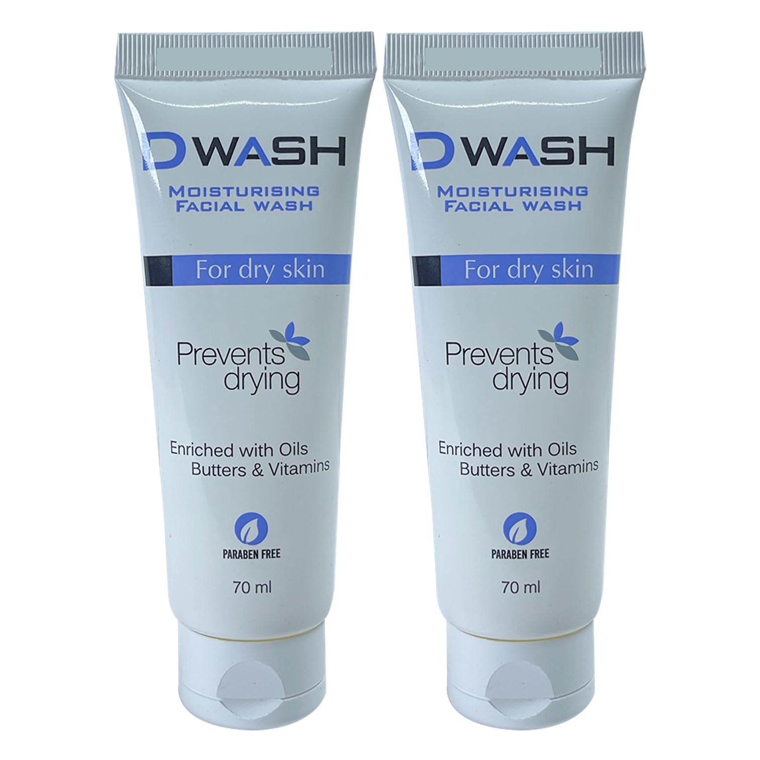 Dwash Creamy Moisturizing Face Wash for Dry & Sensitive Skin - 70ml (Pack of 2) | Gentle Cleanser with Hydrating Formula for Daily Skincare Routine