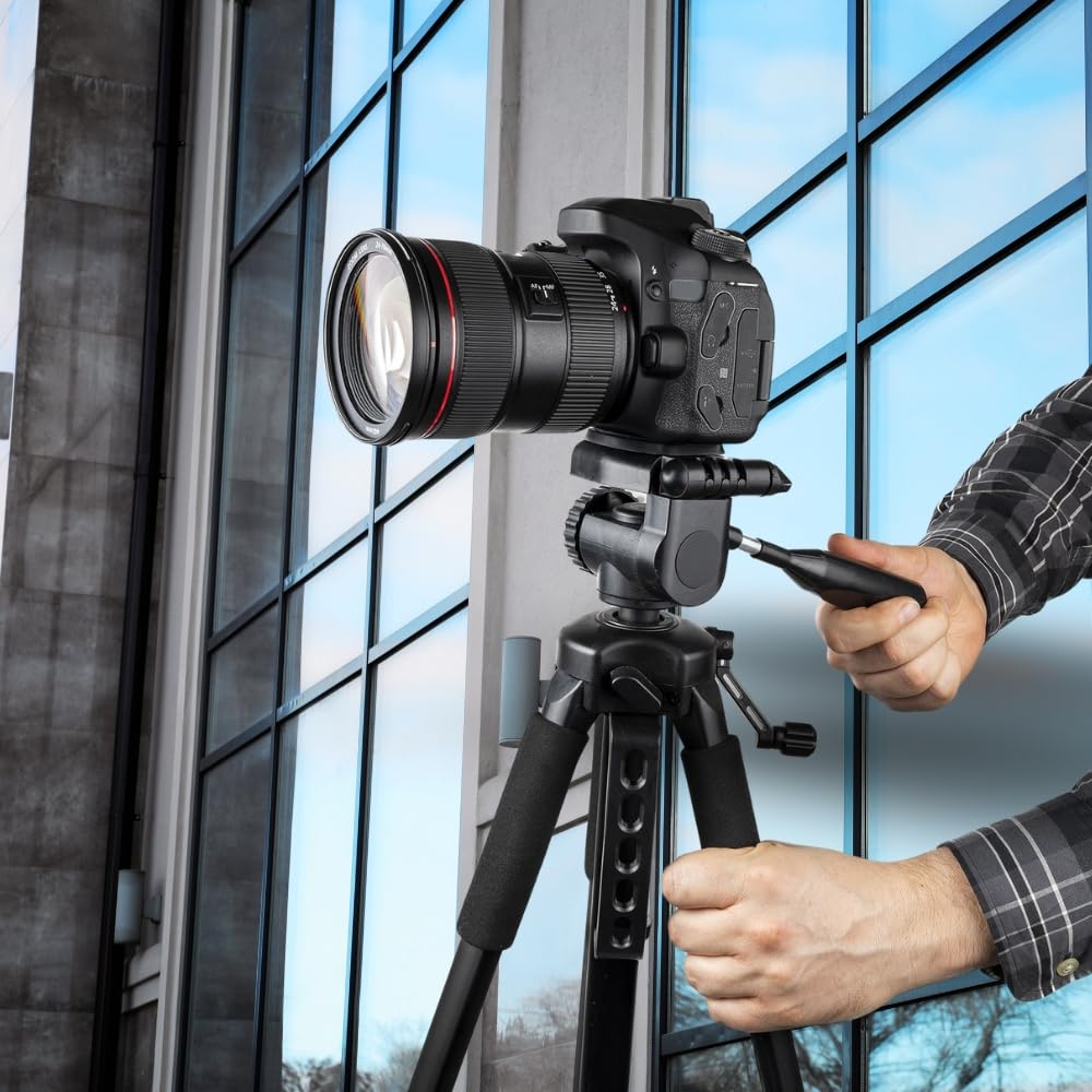 Professional 75-inch Camera Tripod with 3-Way Panhead & Bubble Level - Compatible with Canon, Nikon, Sony, Pentax, Sigma, Fuji, Olympus, Panasonic, JVC, Samsung DSLR Cameras & Camcorders - Perfect for Photography, Videography, Live Streaming & Outdoor Shooting