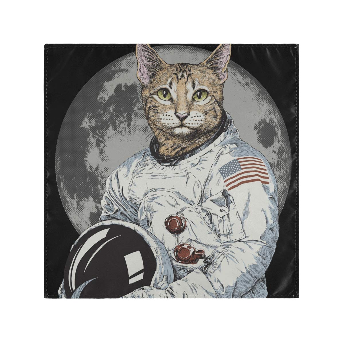 Funny Hipster Cat Astronaut Cloth Napkins - Washable & Reusable Dinner Table Napkin Set (4 Pack, 20x20 Inch) - Perfect for Holiday Parties, Themed Dinners & Gift Giving