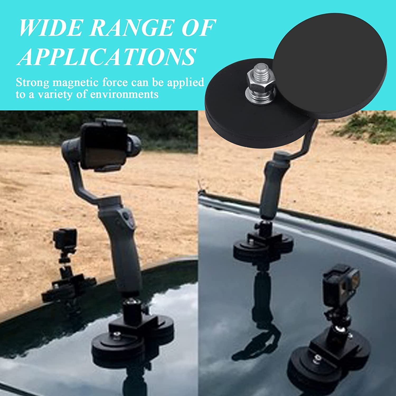 2Pcs Heavy Duty Rubber Coated Neodymium Magnets with M6 Threaded Studs & Nuts - Strong Bolt-On Magnet Mount Base - Non-Slip Anti-Scratch Rubber Coating - Perfect for Off-Road Light Bars, Side Mirrors, Vehicle Accessories & DIY Projects