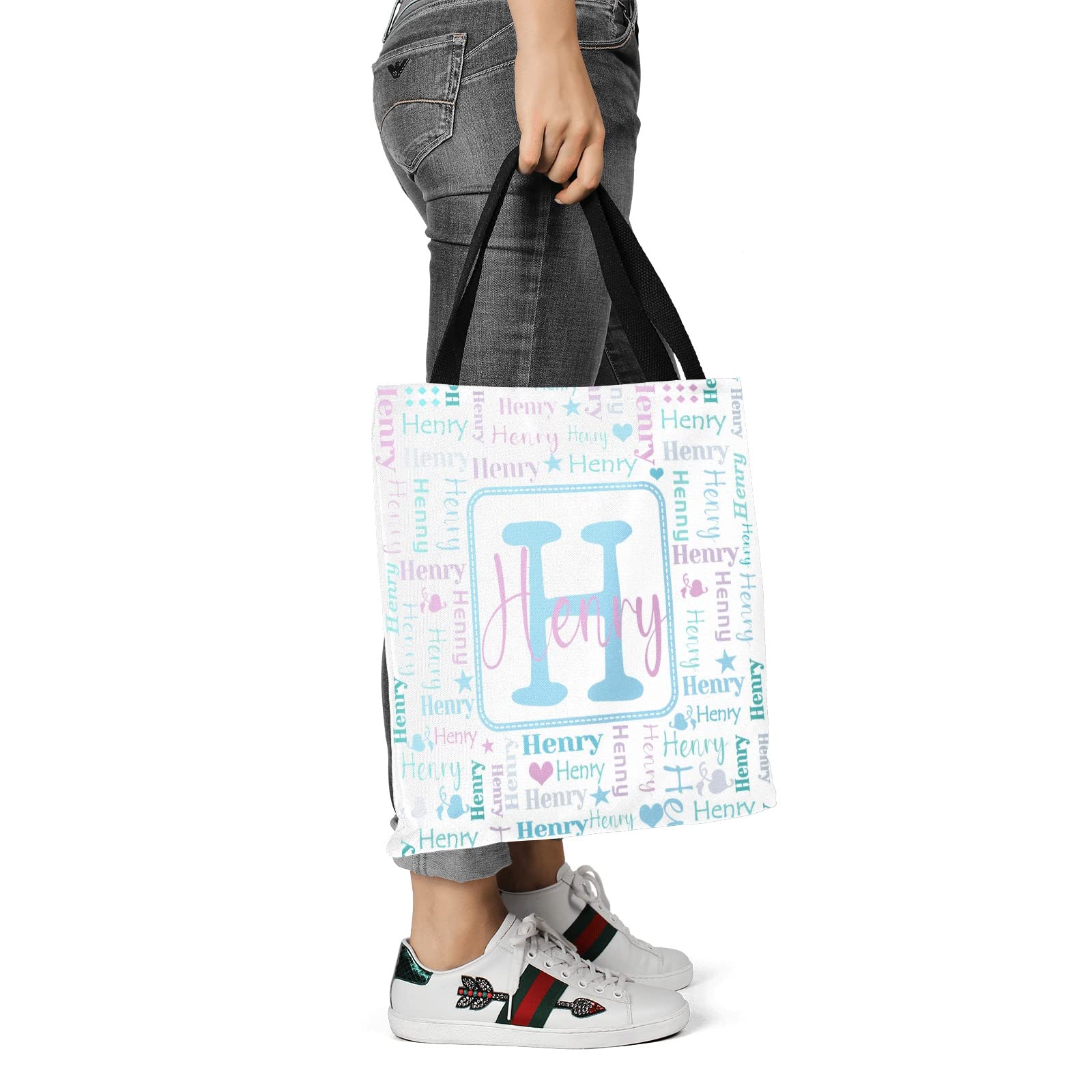 Custom Personalized Tote Bags for Women - Monogrammed Canvas Reusable Shopping Bag with Name - Eco-Friendly Shoulder Handbag for Grocery, Beach, Work & Travel