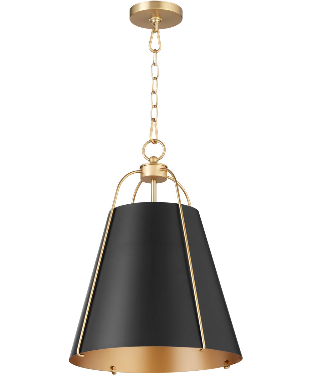 Matte Black and Aged Brass Pendant Light - Modern Single Bulb Hanging Fixture for Dining Room, Kitchen Island, or Entryway
