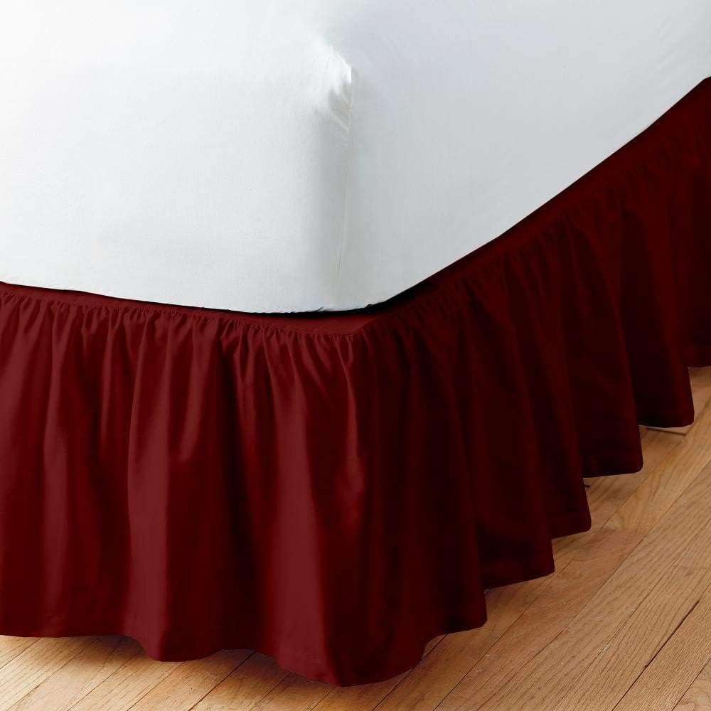 Ruffled Bed Skirt with Split Corners - 100% Soft Microfiber, Wrinkle-Free & Sheen - 15 Inch Drop Gathered Dust Ruffle for Queen/King Beds - Perfect for Guest Rooms, Master Bedrooms & Hotel Style Decor