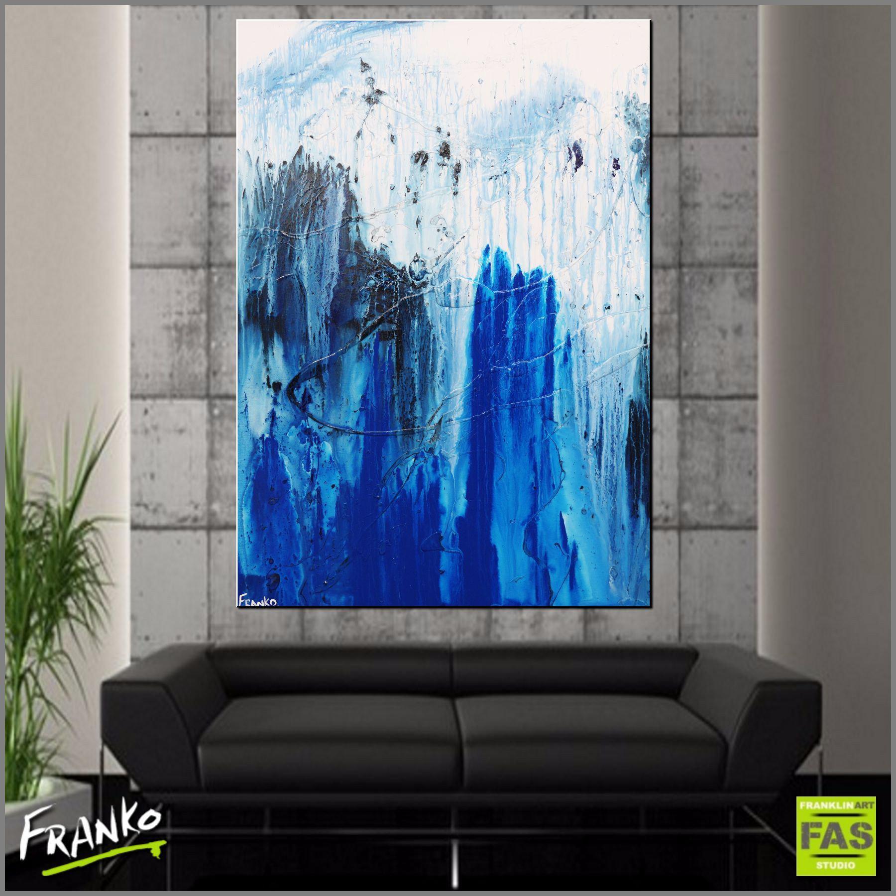 Abstract Blue and White Wall Art - Modern Canvas Painting for Home & Office Decor | Perfect for Living Room, Bedroom or Workspace