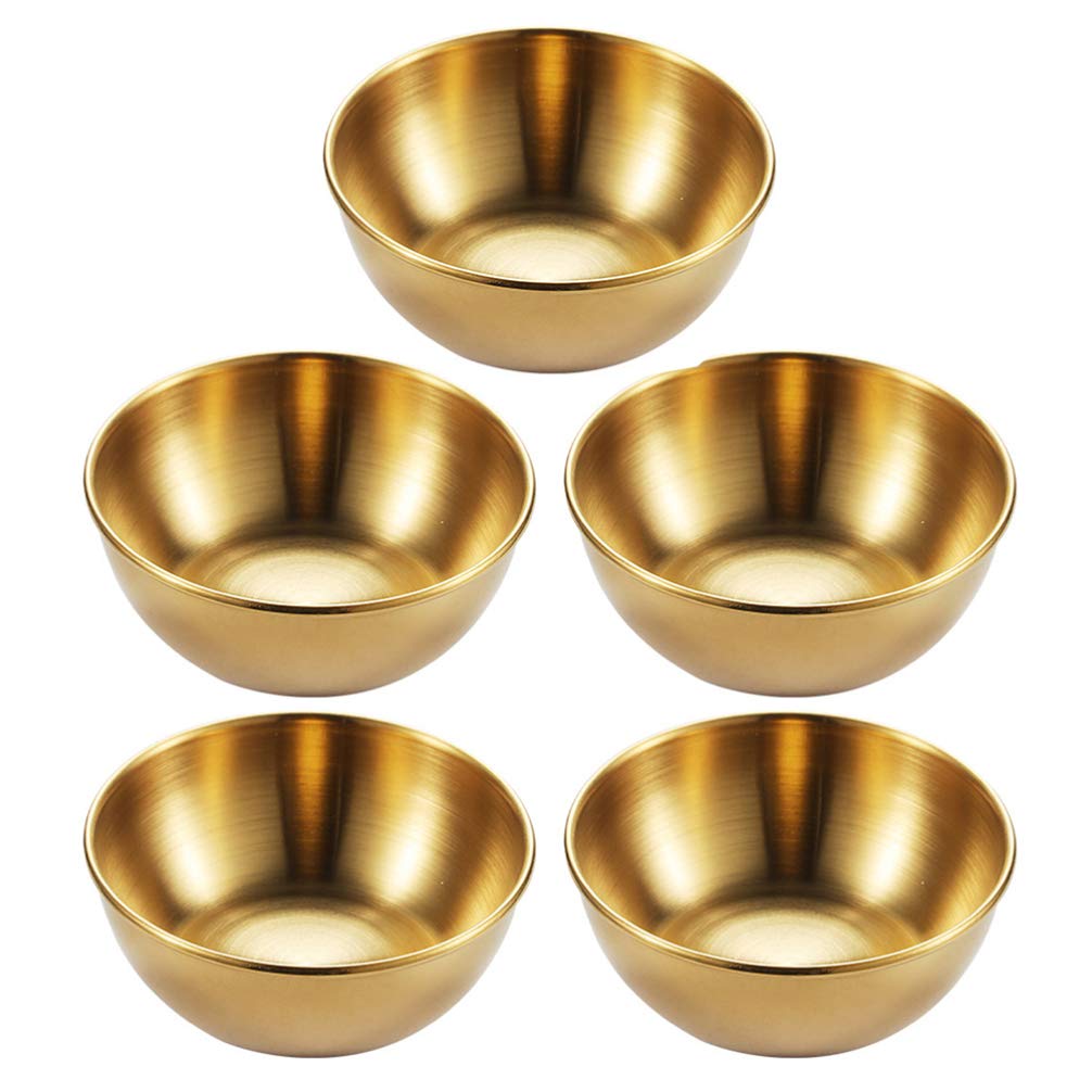SHERCHPRY 5-Piece Stainless Steel Dipping Bowls Set - Round Sauce Dishes for Sushi, Condiments, Nuts, Candy & Fruits | Perfect for Kids Snacks, Desserts, Appetizers & Korean Cuisine | Durable & Stylish Kitchen Serving Trays