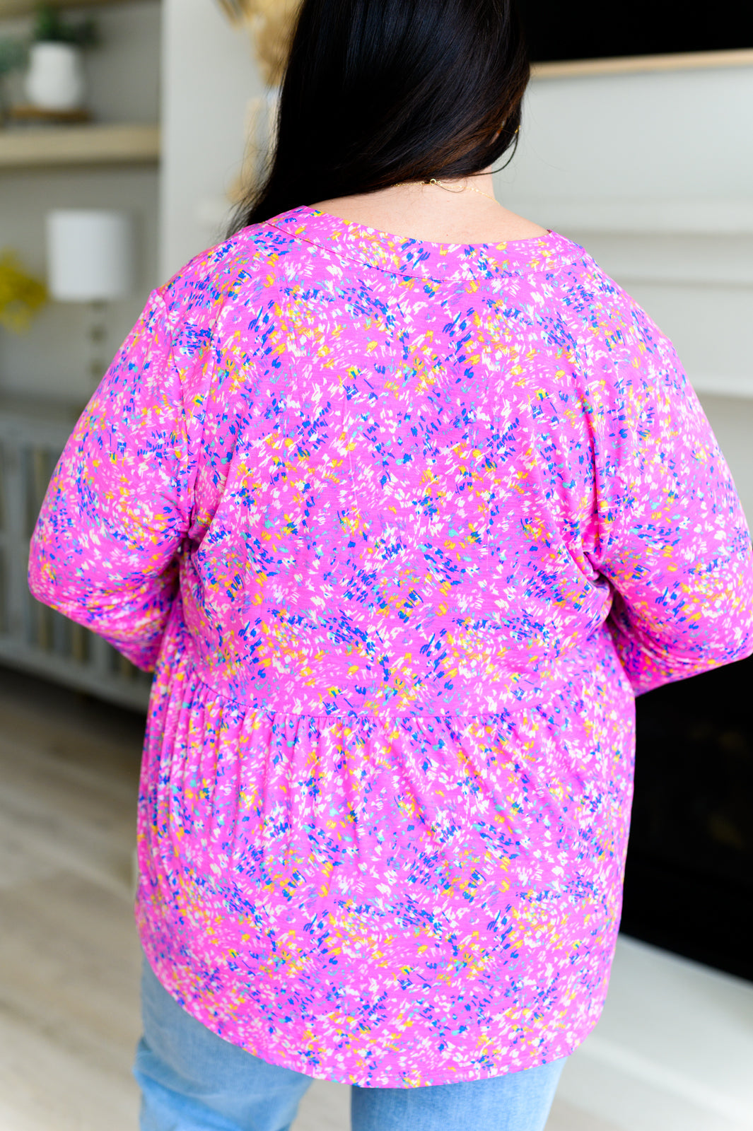 Lizzy Babydoll Top in Magenta Brushstrokes - Floral Print Women's Blouse for Casual Wear & Date Night Outfits