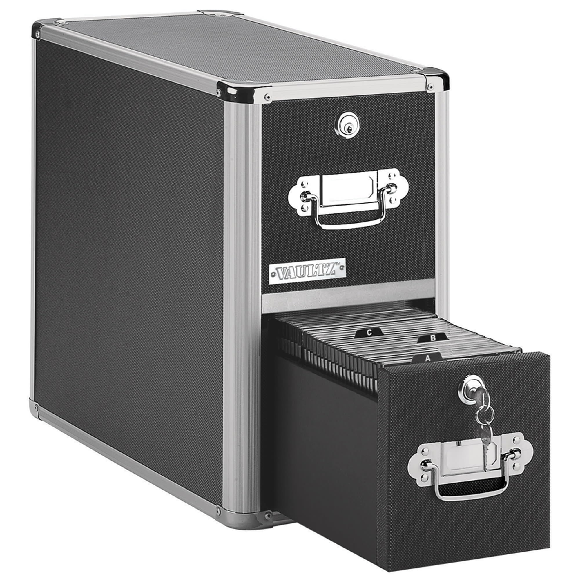 Secure CD Storage Cabinet - 2-Drawer Lockable DVD Organizer (8x14.5x15.5
