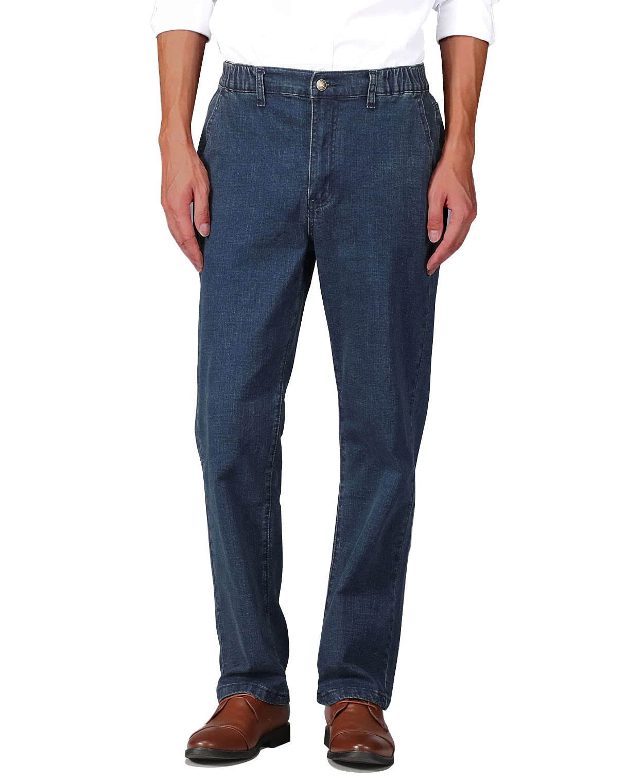 Soojun Men's Stretch Elastic Waist Jeans - Relaxed Fit Comfort Pants with Zipper & Button Closure | Casual Wear for Everyday, Work & Outdoor Activities