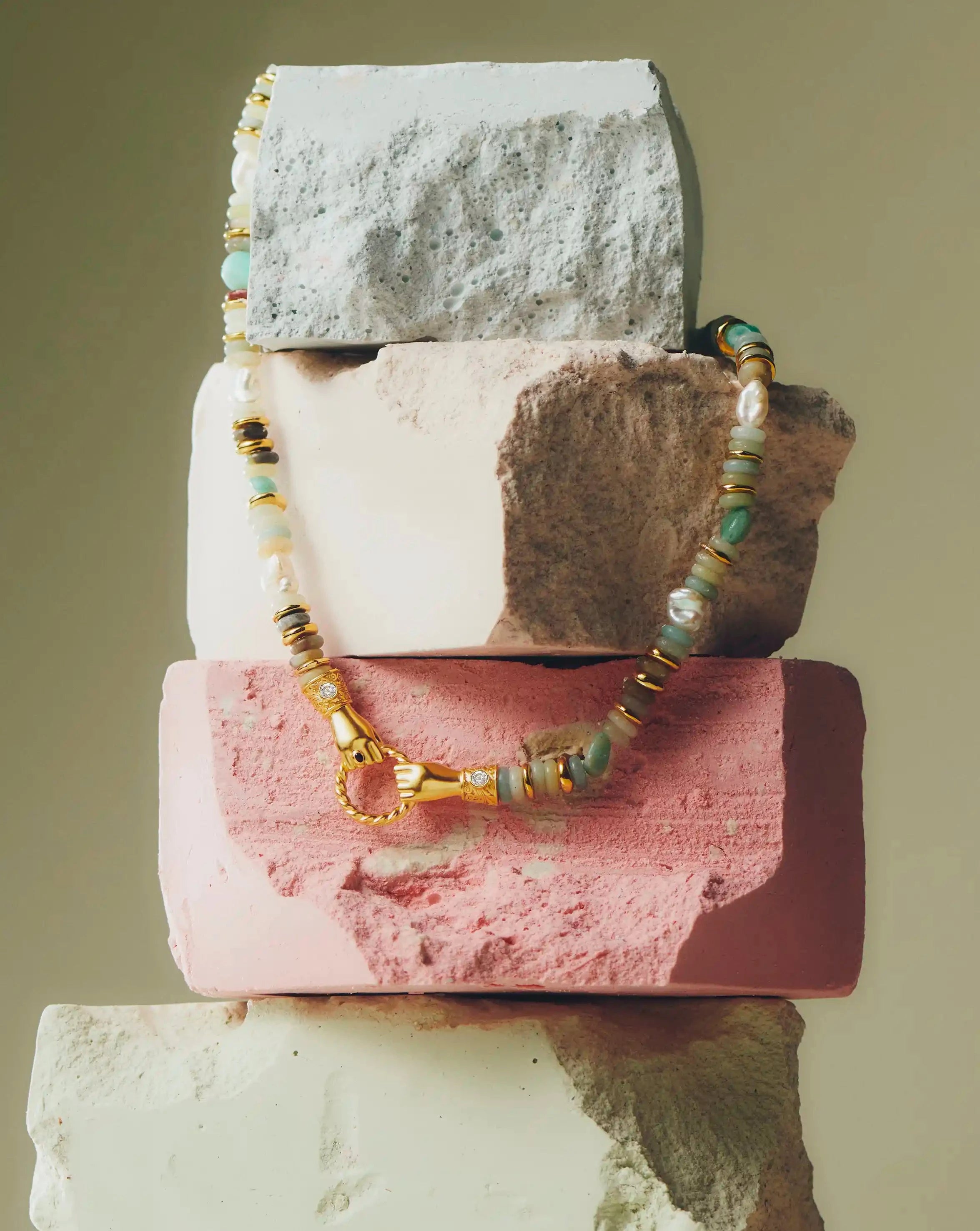 Harris Reed Chunky Beaded Gemstone Necklace - 18k Gold Plated Amazonite & Pearl Jewelry for Women | Perfect for Parties, Weddings & Special Occasions