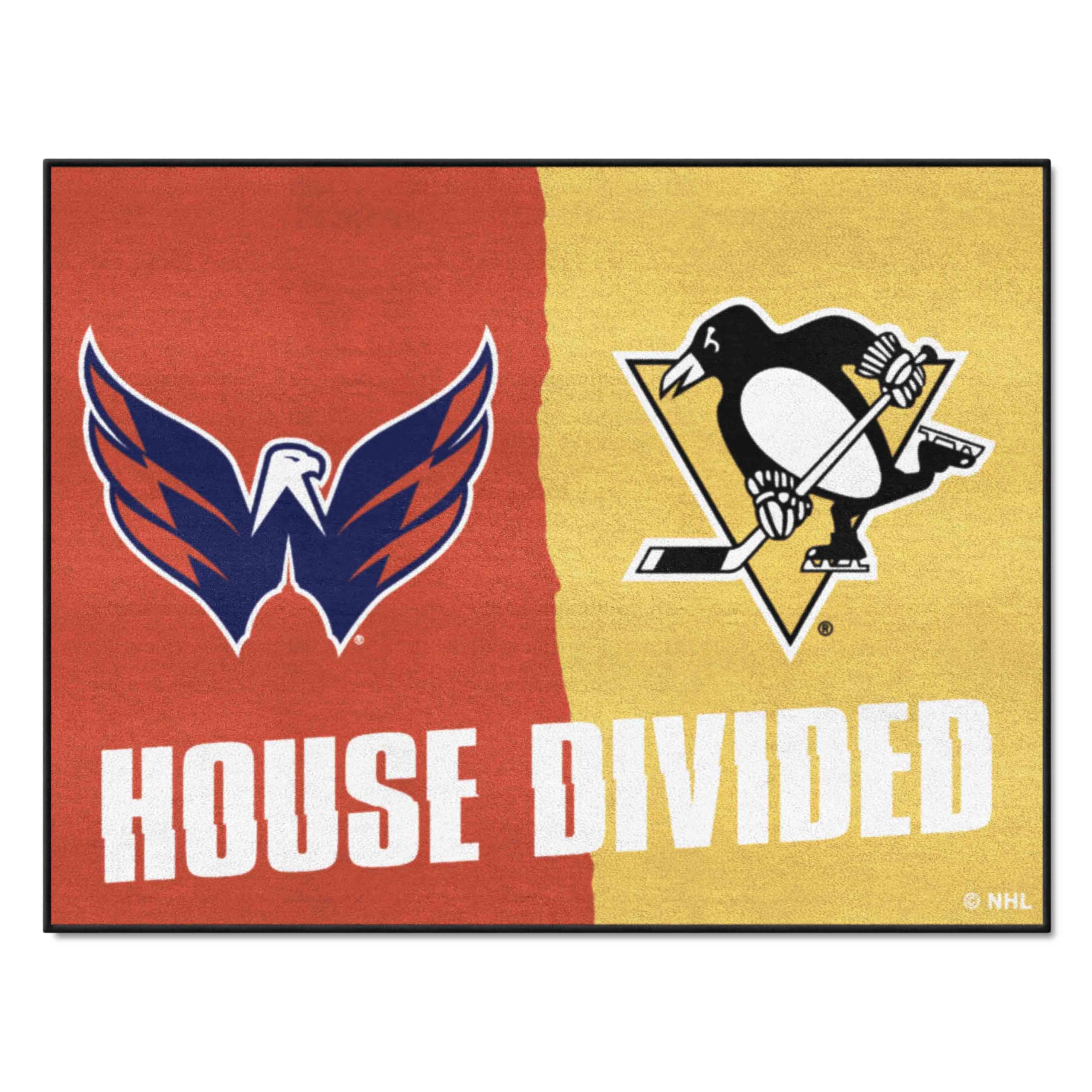 FANMATS NHL House Divided Rug - Washington Capitals vs Pittsburgh Penguins Team Logo Design - Perfect for Game Room, Man Cave, and Sports Fan Decor