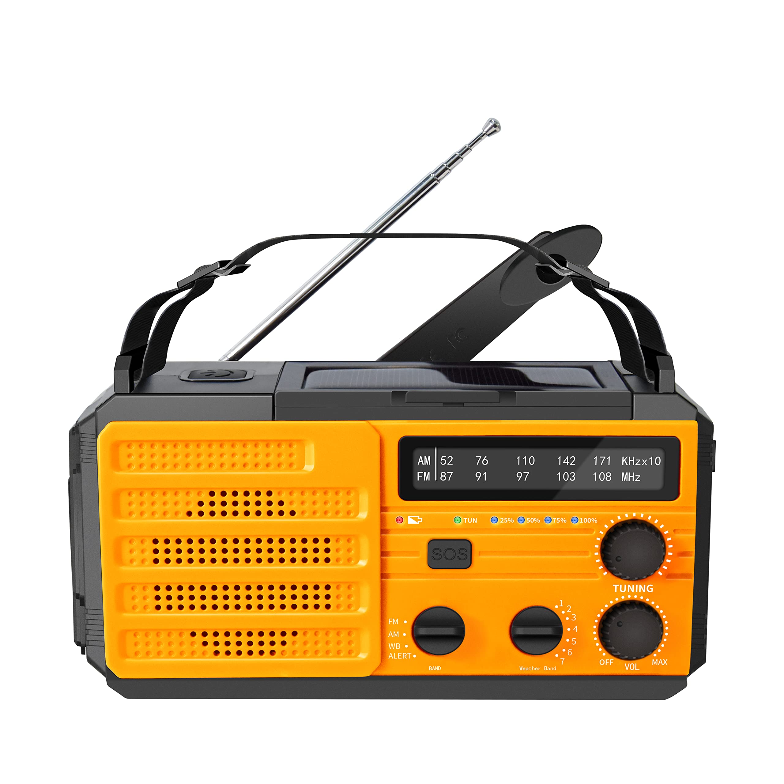 Kaito Voyager V3 Emergency Radio - Solar, Hand Crank, Battery & USB Powered AM/FM NOAA Weather Alert Radio with LED Flashlight & 4000mAh Phone Charger (Yellow) - Perfect for Camping, Hiking, and Emergency Preparedness