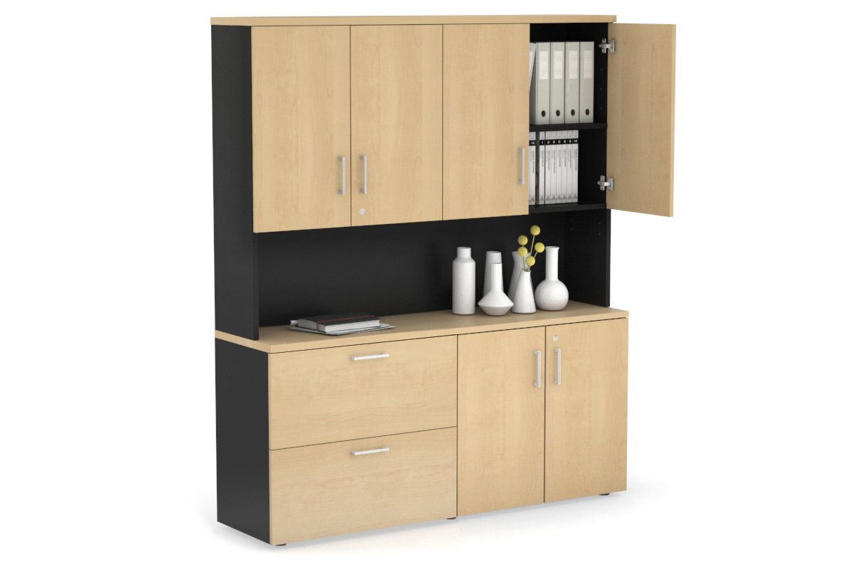 2-Drawer Lateral File Cabinet with 2-Door Cupboard Hutch - Compact Office Storage Solution for Documents & Supplies | Perfect for Home Office, Small Business & Workspace Organization
