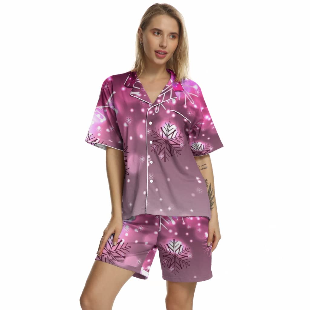Pink Glitter Pajama Set for Women - Soft Silk Sleepwear for Lounge & Sleep