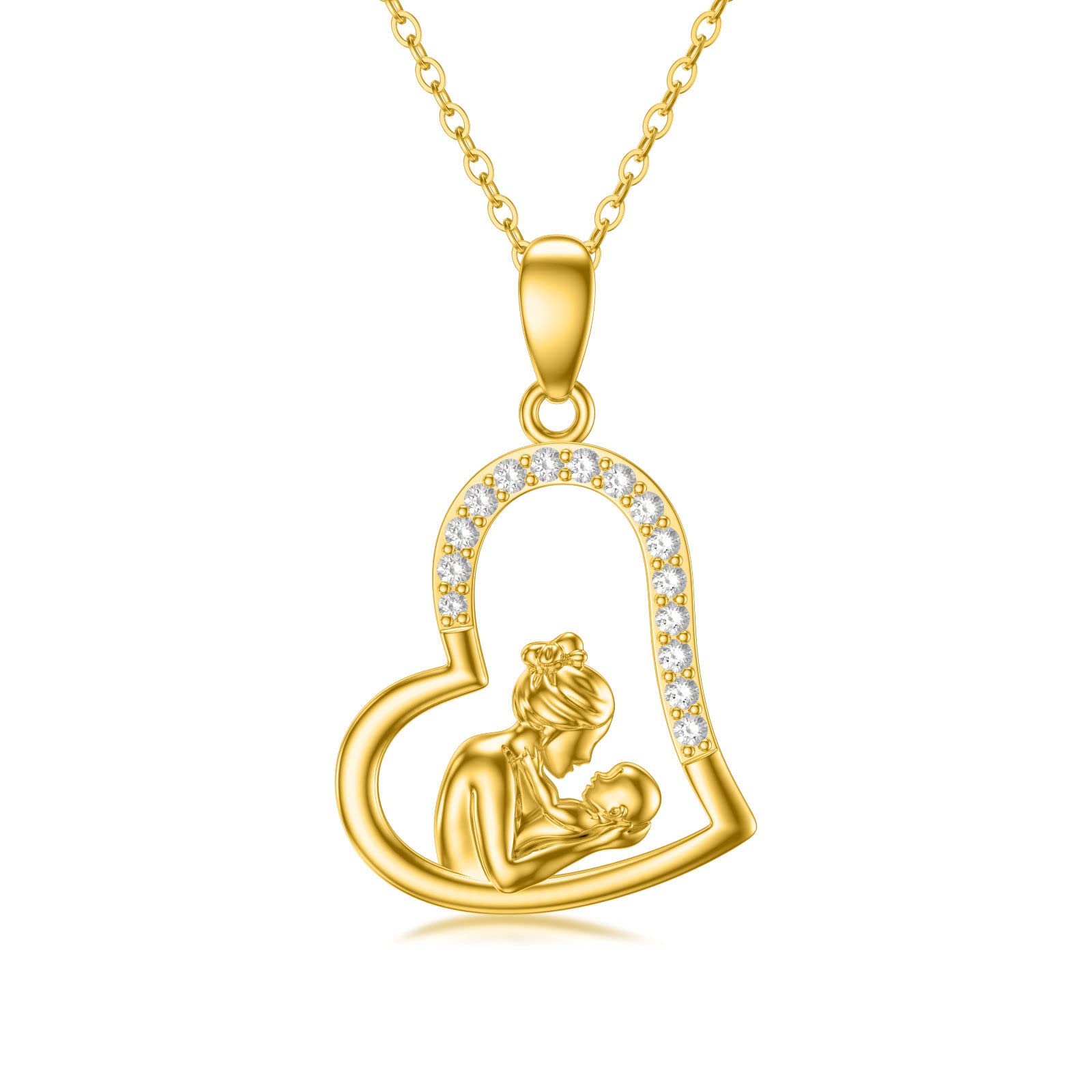 14K Solid Gold Mom Necklace for Women - Heart Pendant Mother Daughter Jewelry Gift for Mother's Day, Birthday & Anniversary | Elegant Everyday Wear & Special Occasion Gift