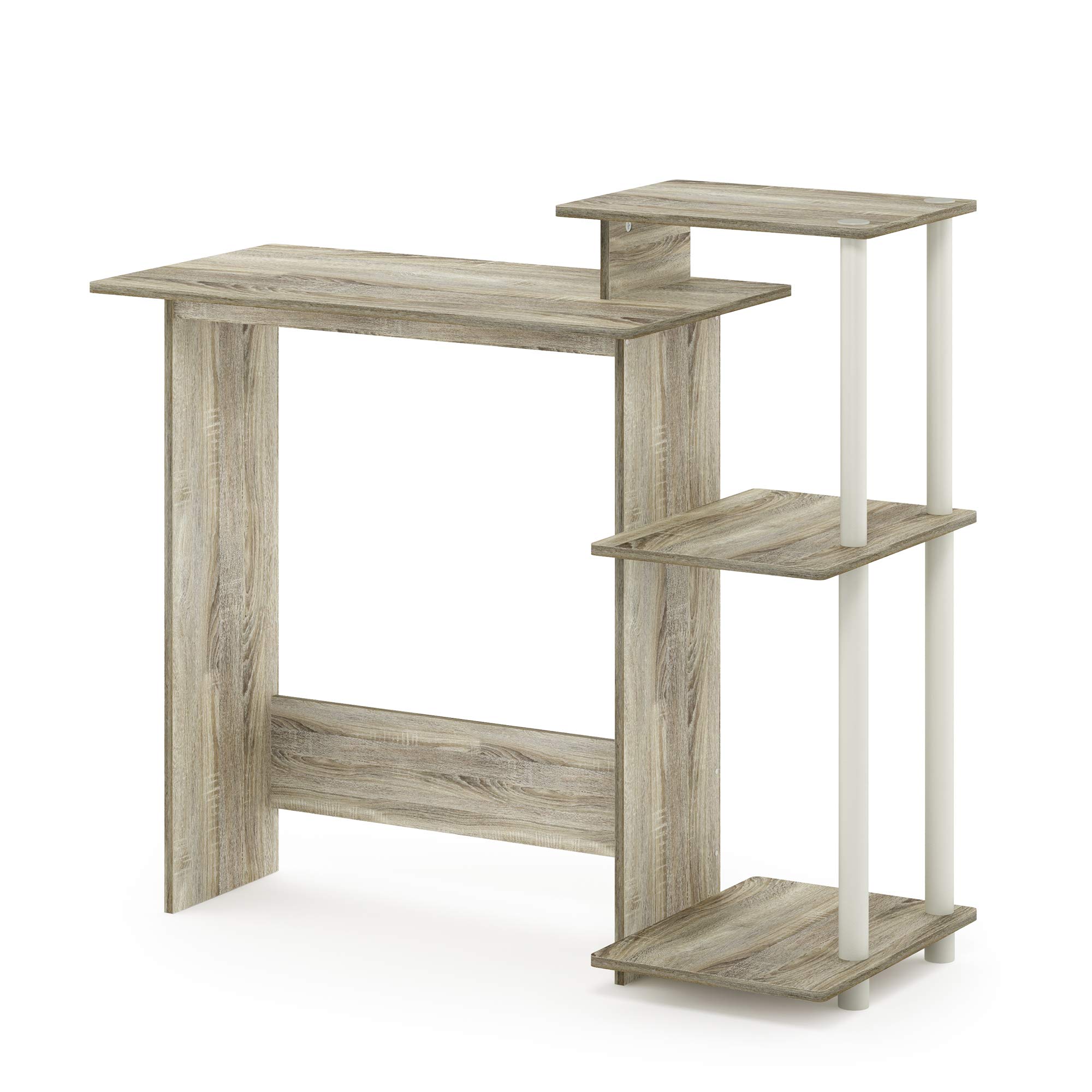 Furinno Compact Home Office Desk with Square Shelves - Sonoma Oak & White Finish | Perfect for Small Spaces, Dorm Rooms, and Workspaces - Laptop Computer Desk with Storage