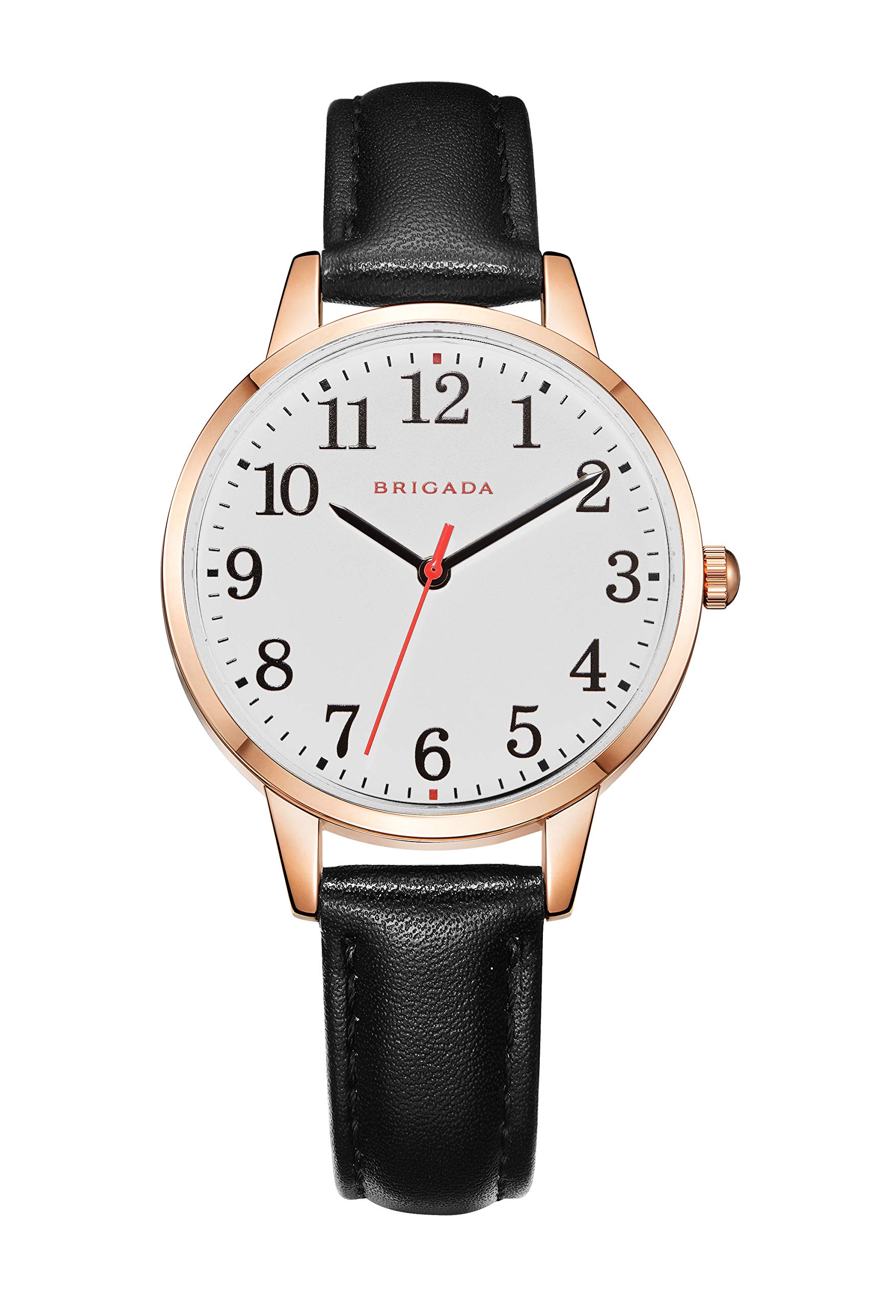 Elegant BRIGADA Women's Watch with Genuine Leather Band - Waterproof Ladies Wristwatch for Everyday Wear, Office & Special Occasions