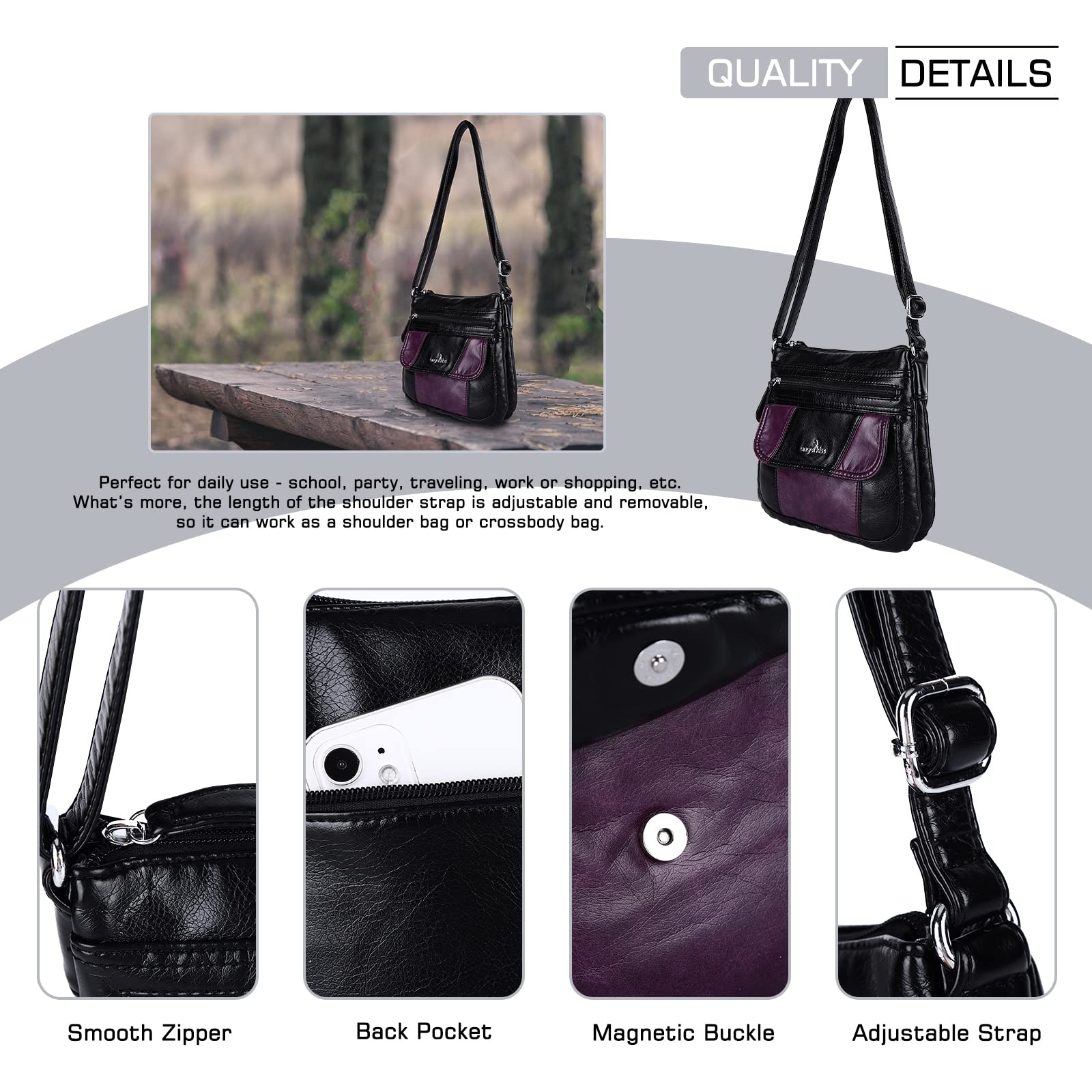 Angel Kiss Women's Crossbody Bag PU Leather Adjustable Strap Shoulder Purse - Perfect for Work, Travel, and Everyday Use