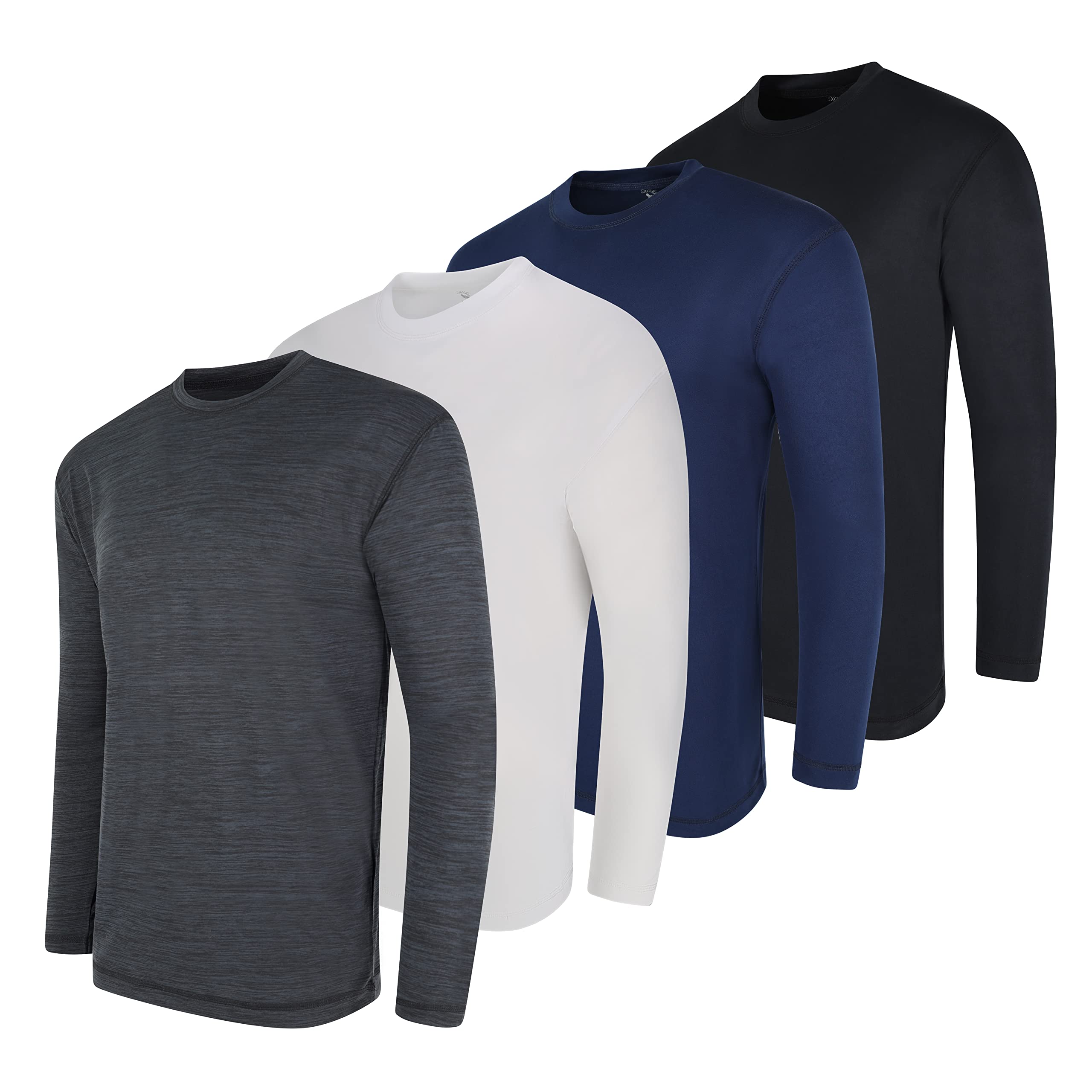 High Energy Long Sleeve Workout Shirts for Men - 4 Pack Moisture Wicking Dry Fit Athletic Tops for Running, Sports & Gym Fitness - Perfect for Jogging, Training & Outdoor Activities