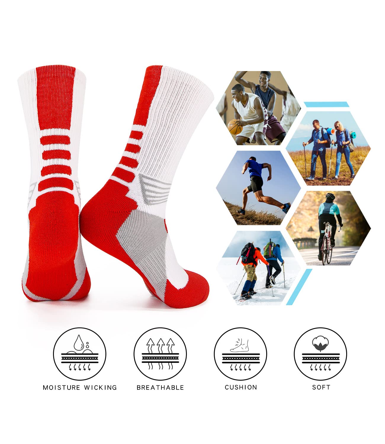 Premium Cushioned Basketball Socks for Men & Women - Moisture Wicking Athletic Crew Socks for Youth & Adults - Perfect for Games, Training and Sports Performance