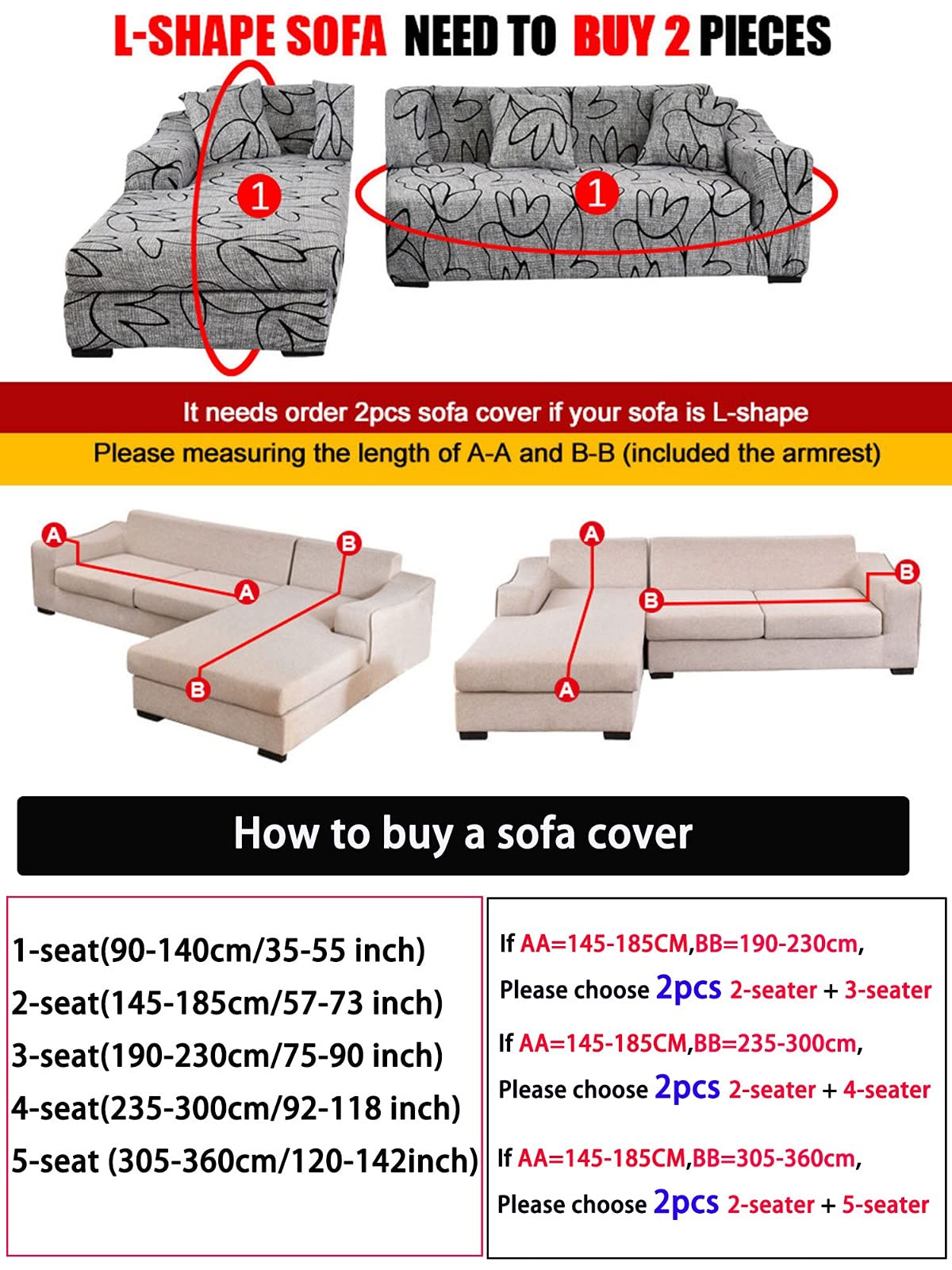 Stretchable L-Shaped Sectional Sofa Slipcover - Jacquard Fabric Pet & Kid Friendly Couch Cover for 1-4 Cushions - Orange Living Room Furniture Protector for Pets, Kids & Everyday Use