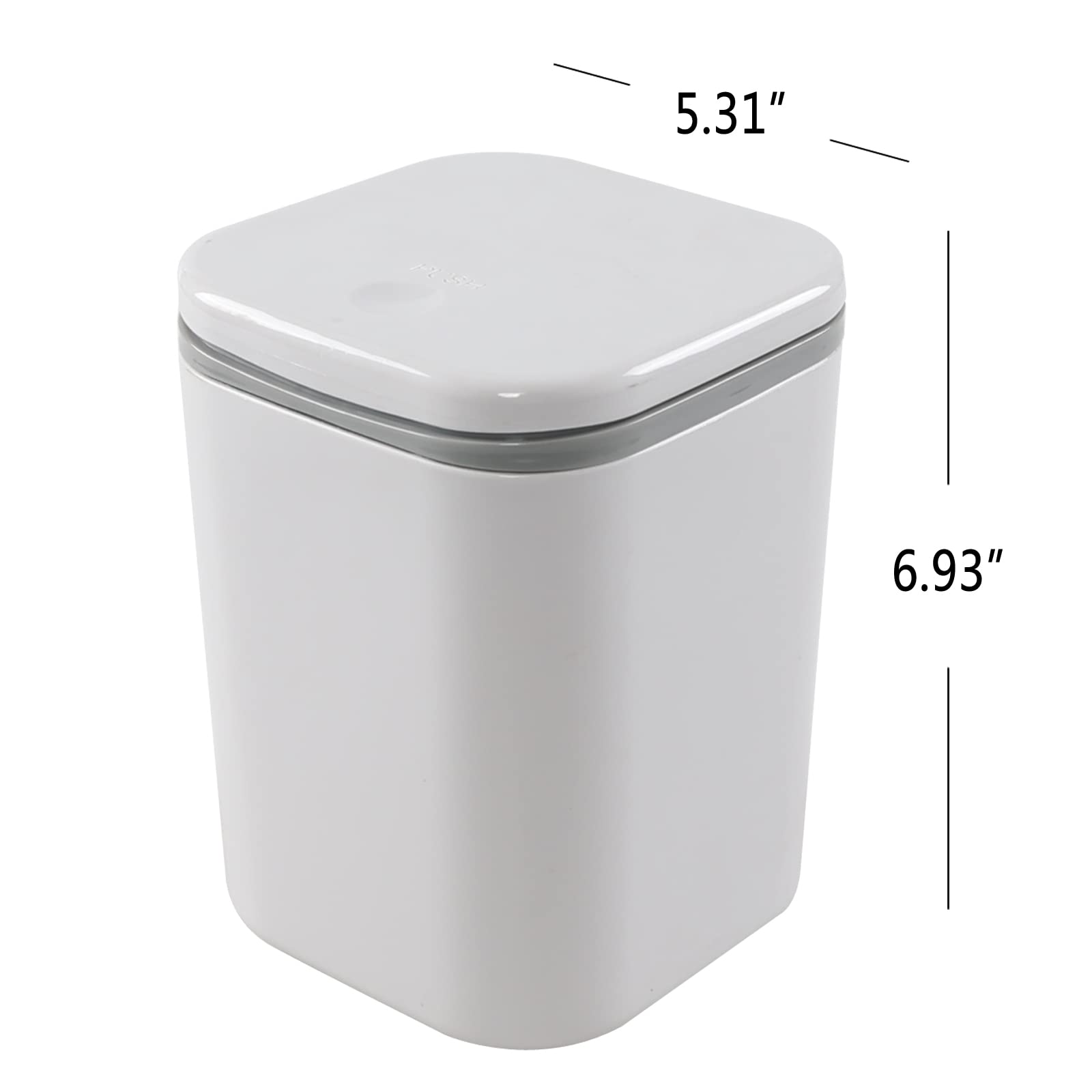 2L Plastic Mini Push-Button Trash Can - 0.5 Gallon Small Waste Bin for Office Desk, Kitchen Counter, Bathroom | Space-Saving Grey Garbage Can for Home & Office Use