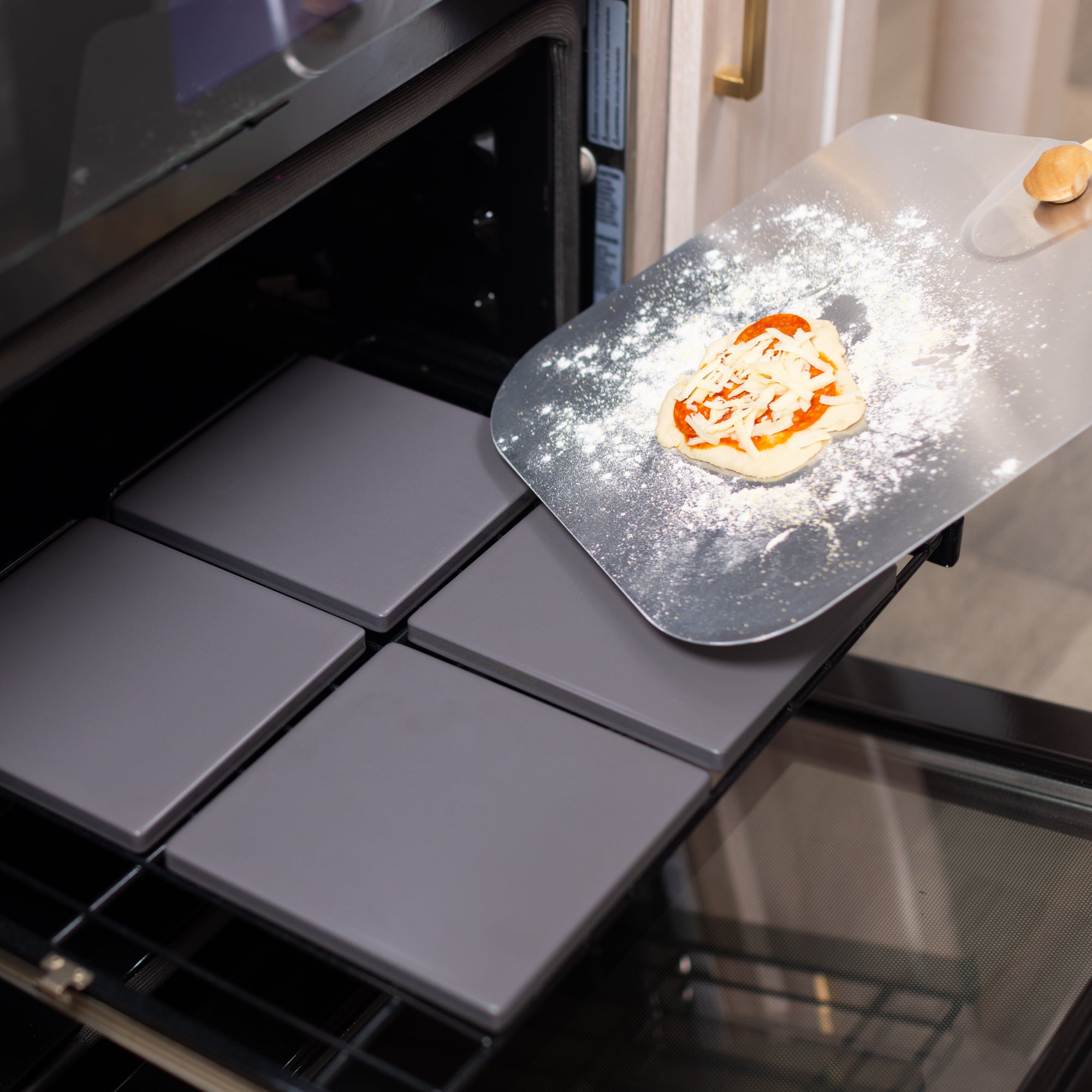 Premium 4-Piece Glazed Cordierite Square Pizza Stone Set - 7.5x7.5 Inch Grey Baking Stone for Perfect Homemade Pizza, Bread & Pastry - Ideal for Oven, Grill & Outdoor Cooking