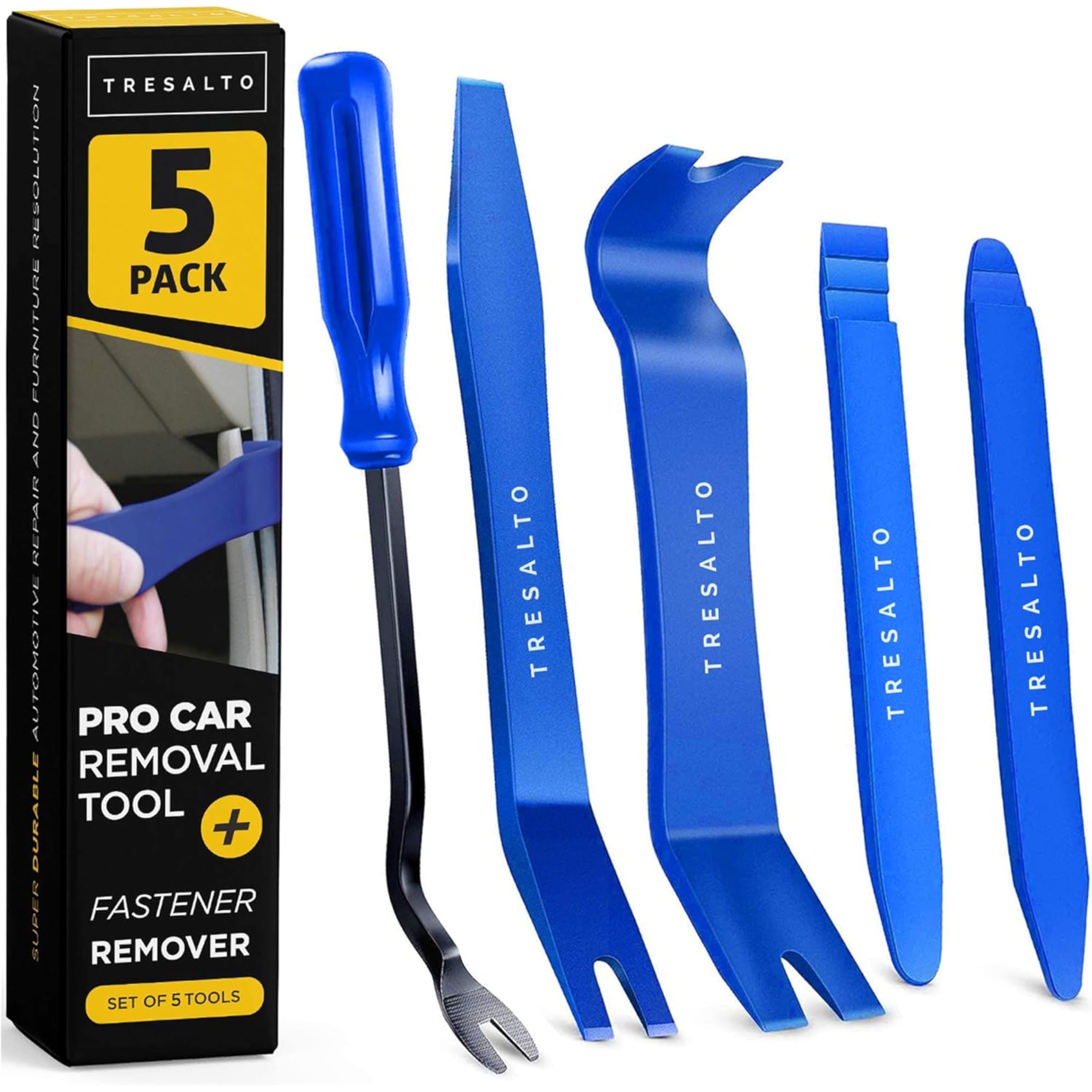 5-Piece Auto Trim Removal Tool Kit - No Scratch Pry Tools for Car Panel & Dashboard Removal - Includes Door Panel Tool, Push Rivets & Car Clips - Essential for Interior Trim Work - Blue - Perfect for DIY Car Repair, Detailing & Auto Interior Maintenance