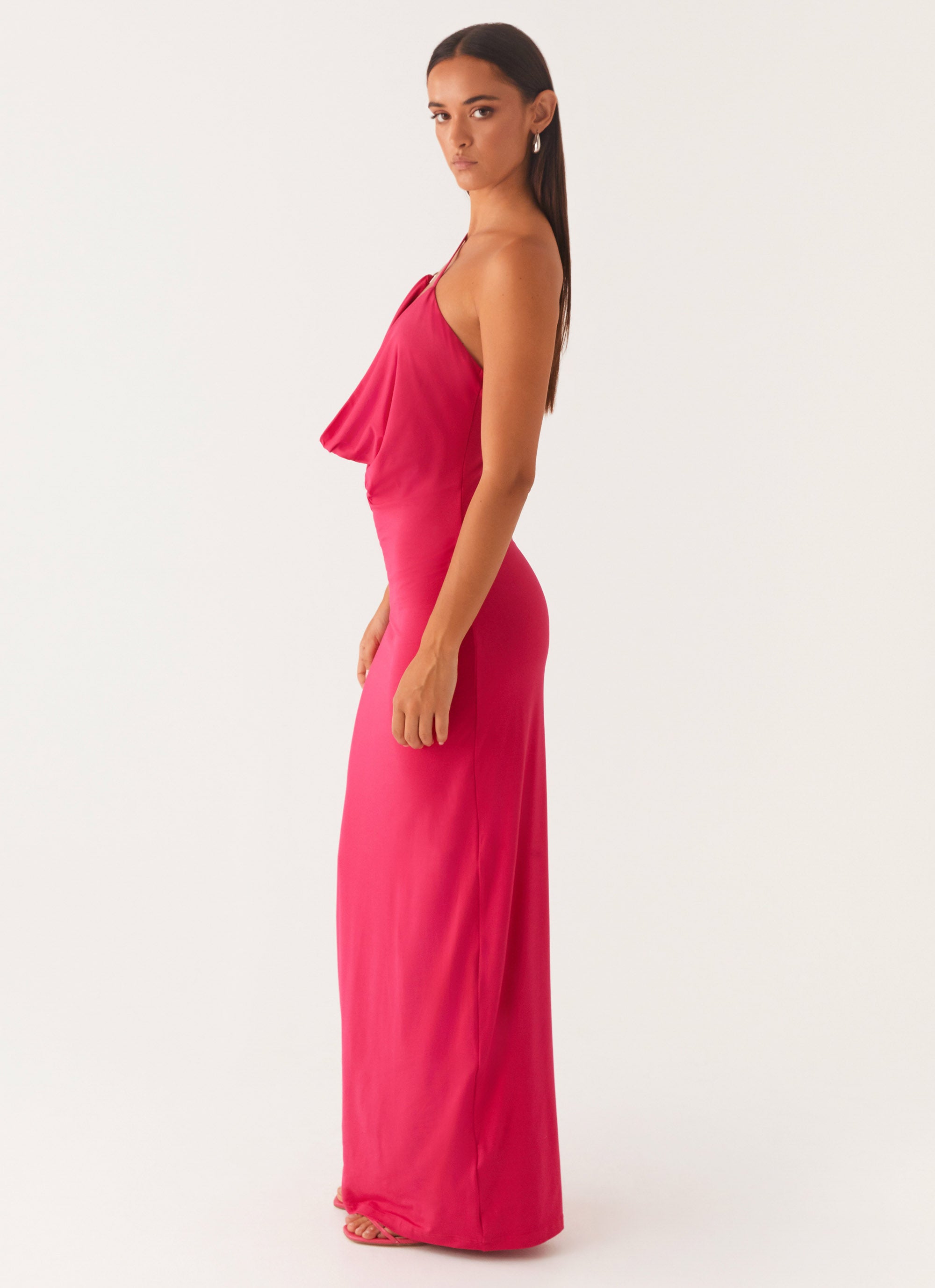 Jayla One Shoulder Maxi Dress for Women - Fuchsia Long Flowy Formal Gown for Weddings, Prom, Evening Parties & Special Occasions