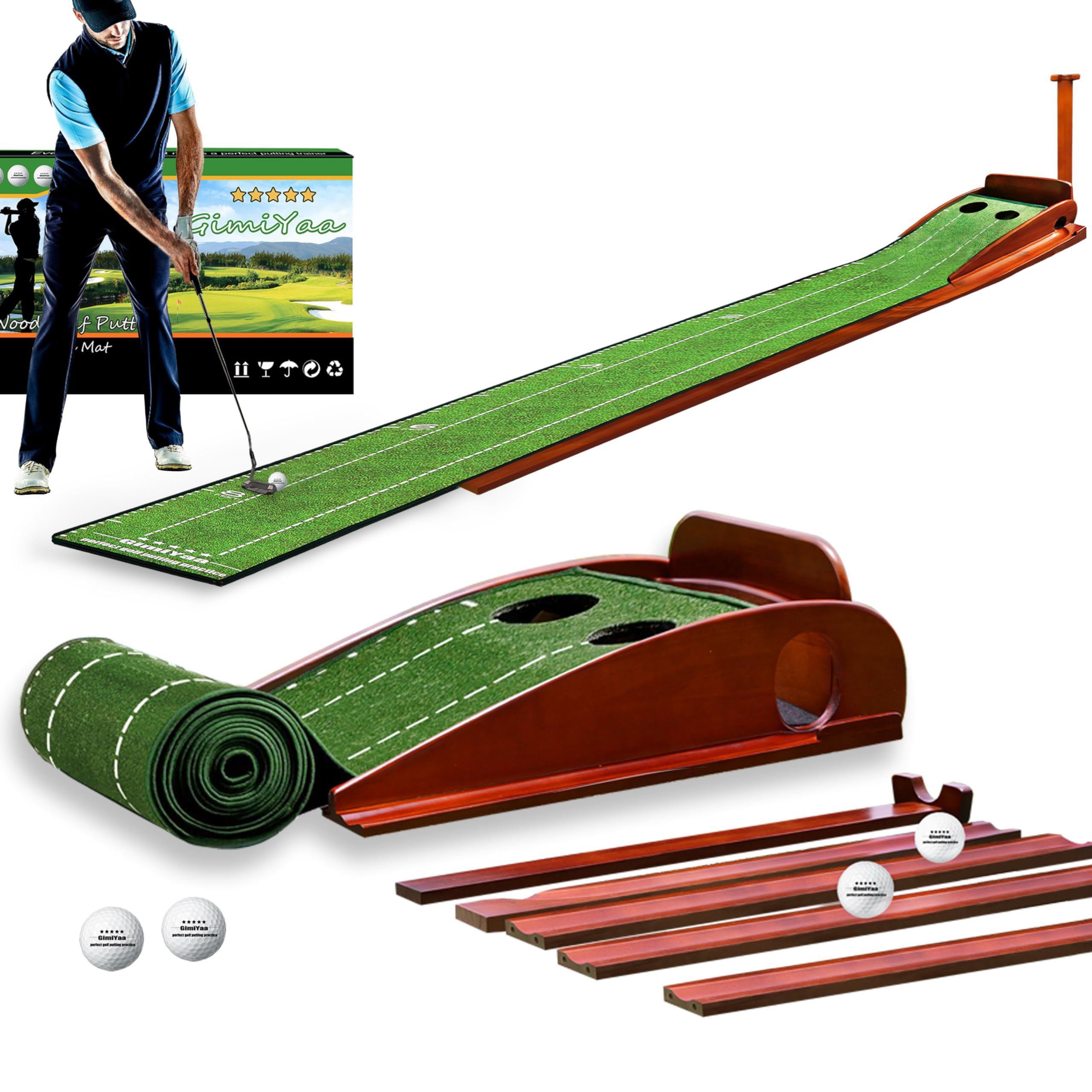Premium Golf Putting Mat with Auto Ball Return - Indoor & Outdoor Practice Green for Home, Office & Backyard - Crystal Velvet Surface - Perfect Golf Gift for Game Improvement & Training