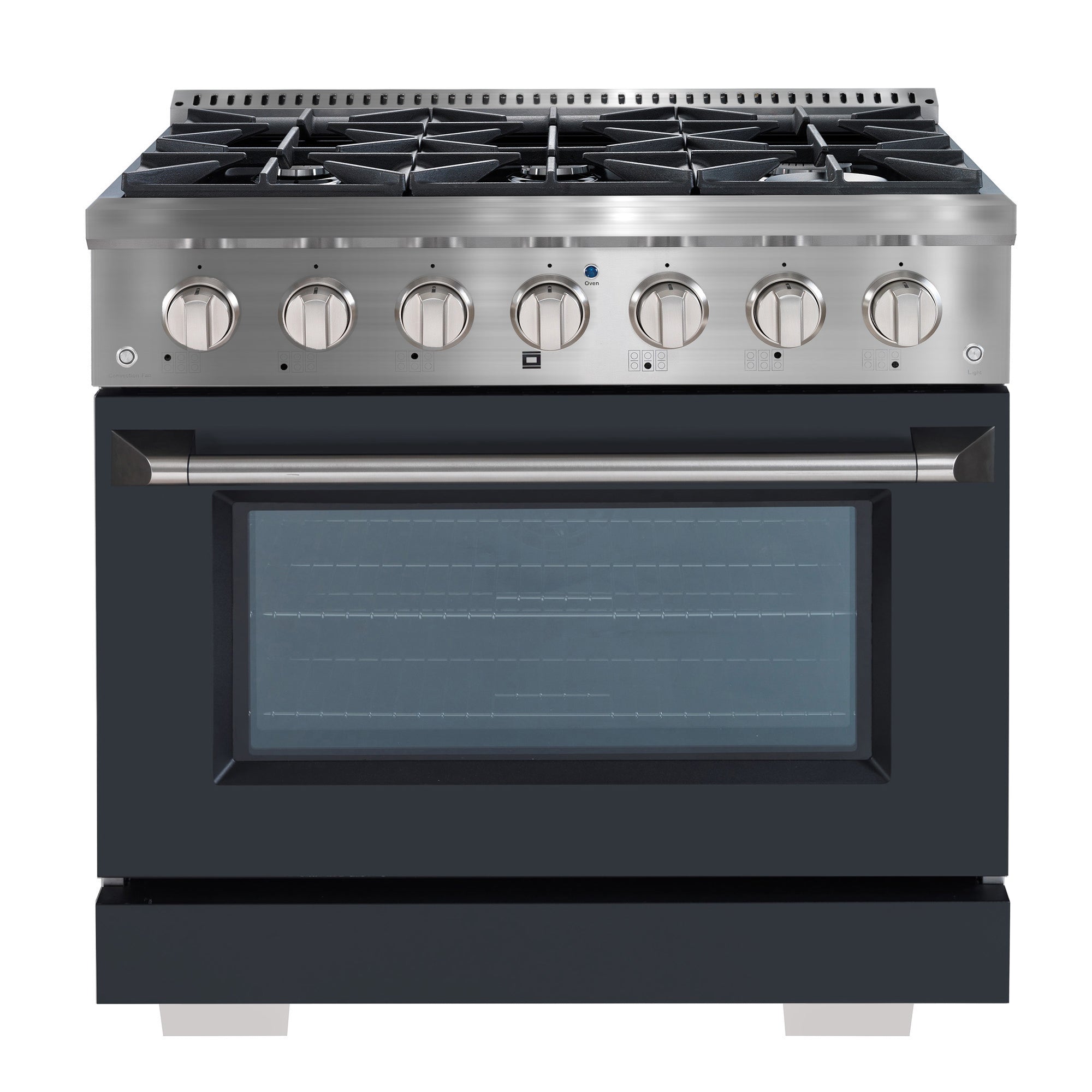 Ancona 36 Inch 5.2 cu. ft. Stainless Steel Gas Range with 6 Burners, Convection Oven & Black Door - Perfect for Large Family Cooking, Holiday Meals & Professional Style Kitchens
