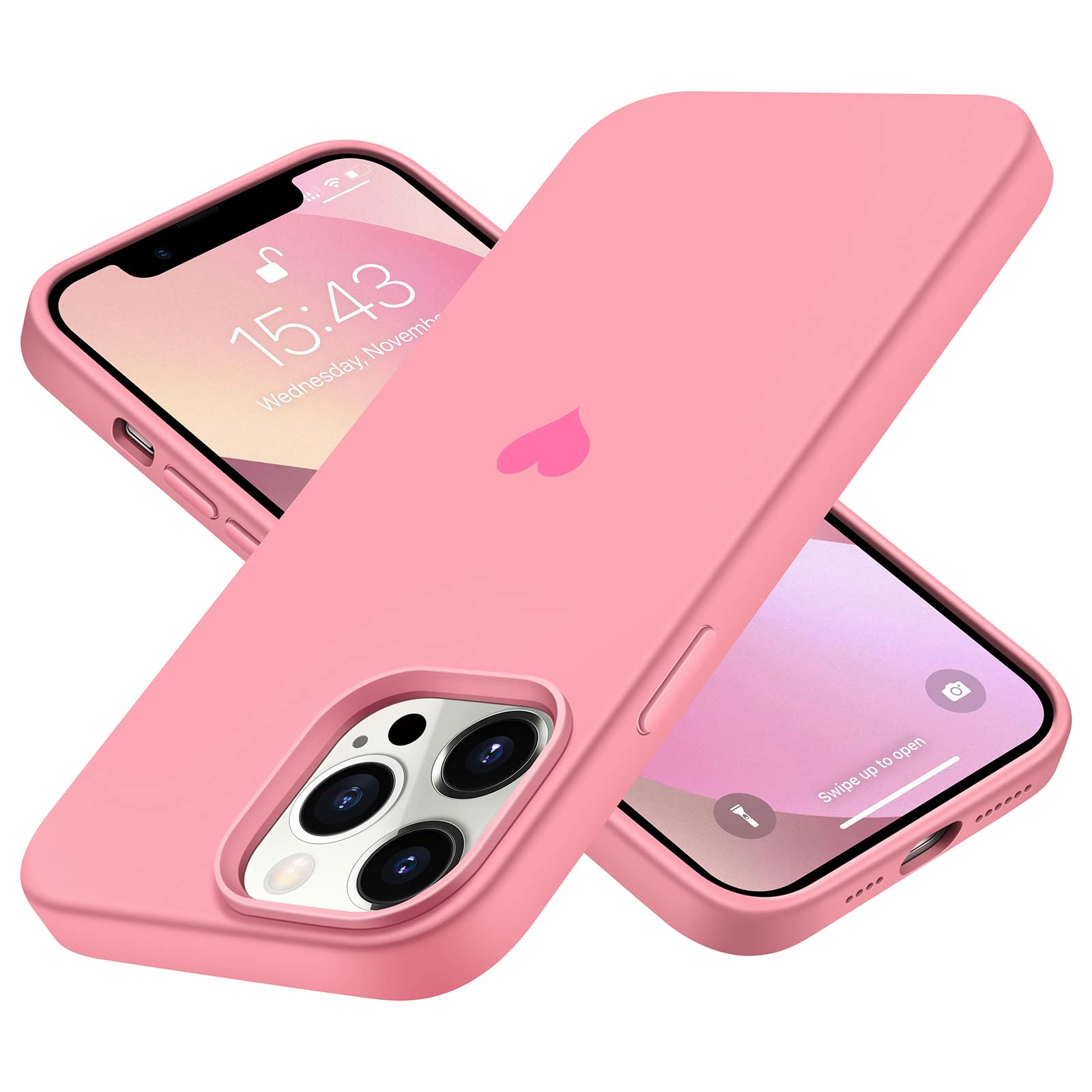 Jmltech iPhone 13 Pro Max Case - Soft Silicone Protective Cover with Anti-Scratch Microfiber Lining, Cute Heart Design for Women (Pink) | Perfect for Everyday Use, Work, and Travel Protection