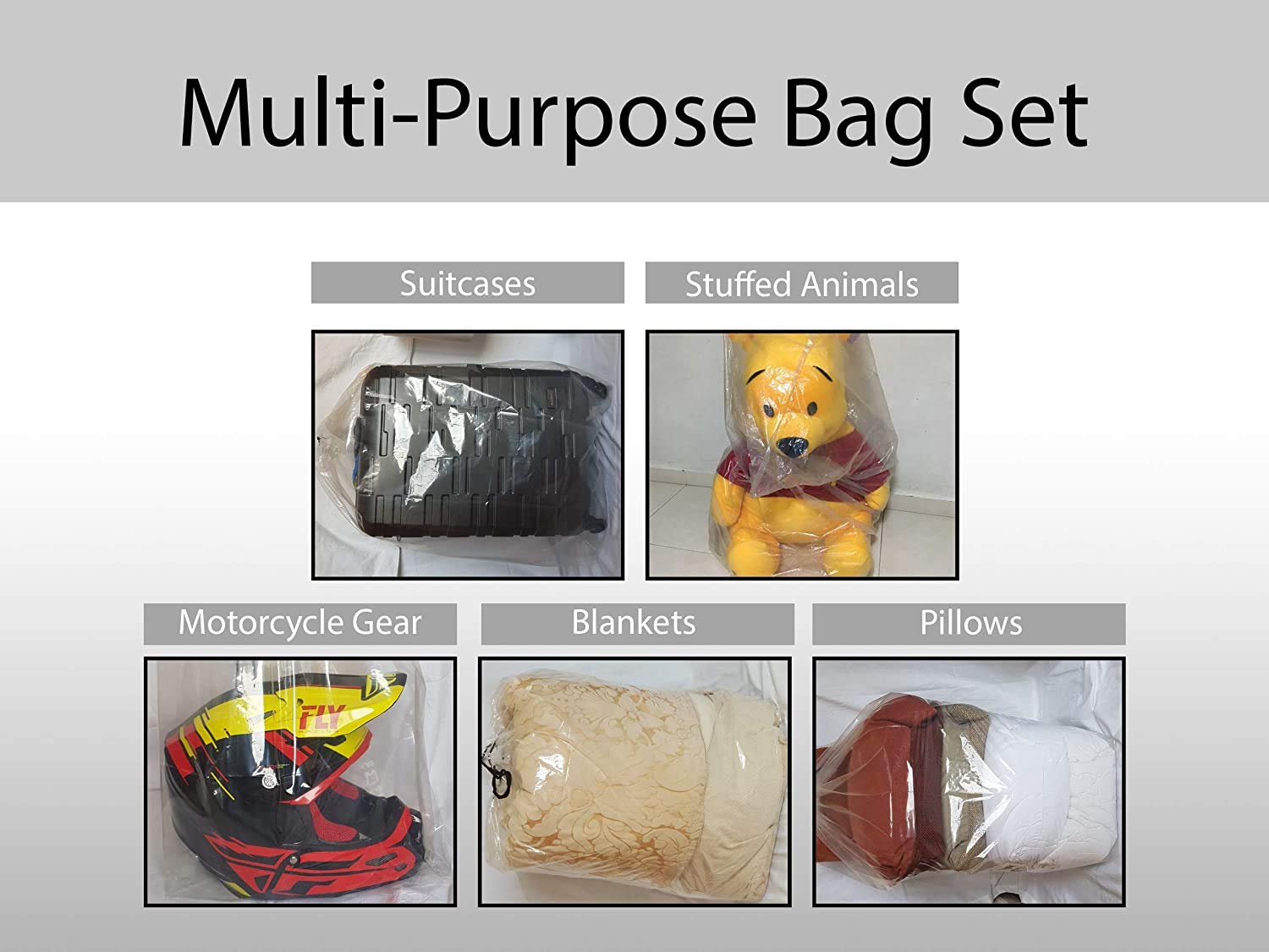 5-Pack Large Plastic Storage Bags with Drawstring for Luggage, Pillows, Rugs & Suitcases - Durable Attic & Travel Storage Solution for Home Organization