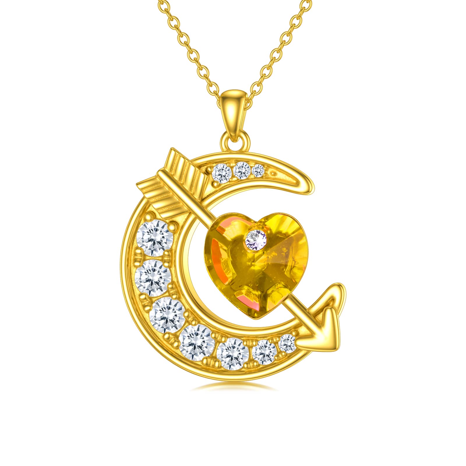 OCJ Sterling Silver Moon Birthstone Pendant Necklace for Women - Classic Love Arrow Crystal Jewelry with Personalized Birthstone | Perfect Birthday, Christmas Gift for Her, Daughter, Teens & Girls | Elegant Everyday Wear & Special Occasion Jewelry