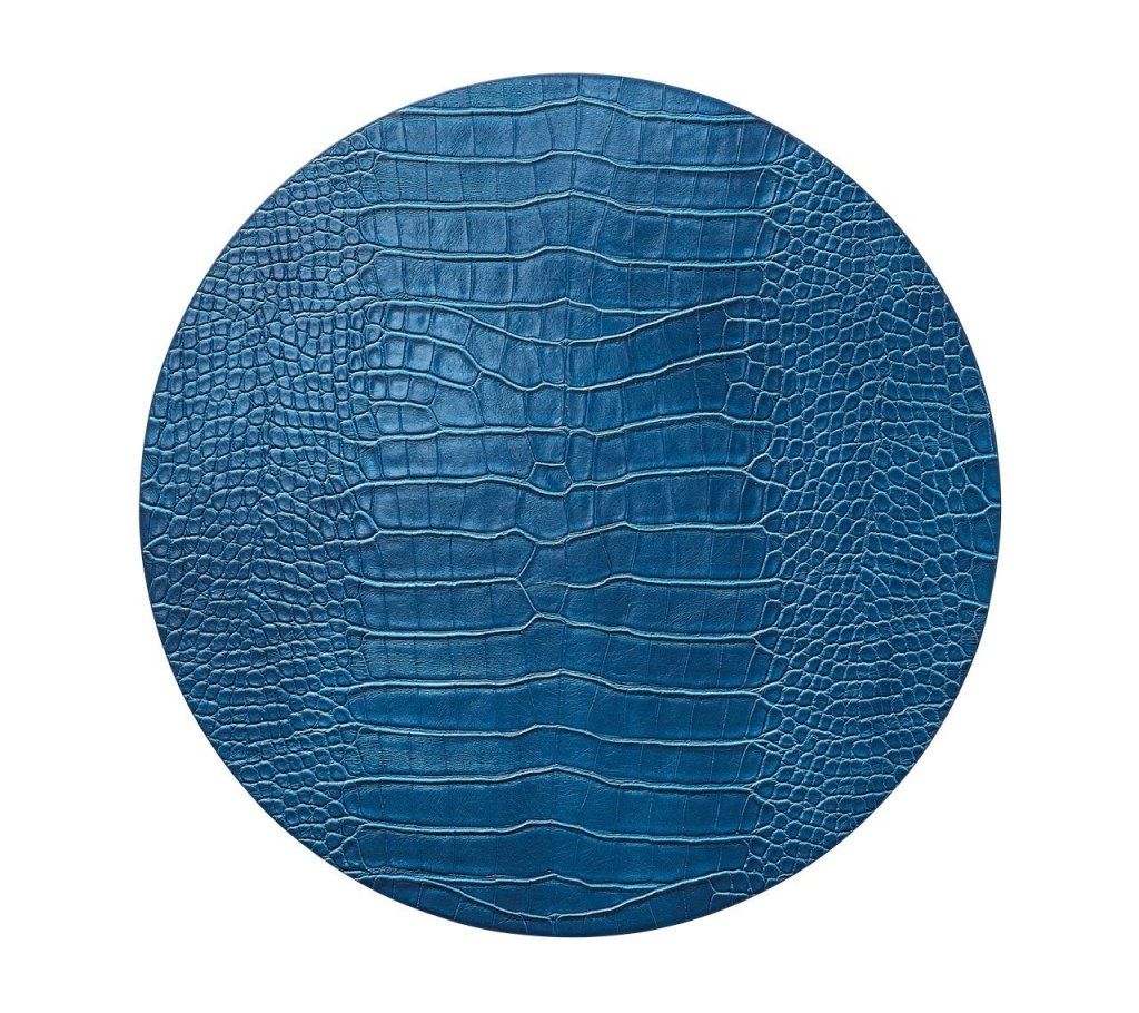 Premium Crocodile Embossed Placemats Set of 4 - Waterproof & Heat Resistant Blue Table Mats for Dining, Kitchen, and Party Decor