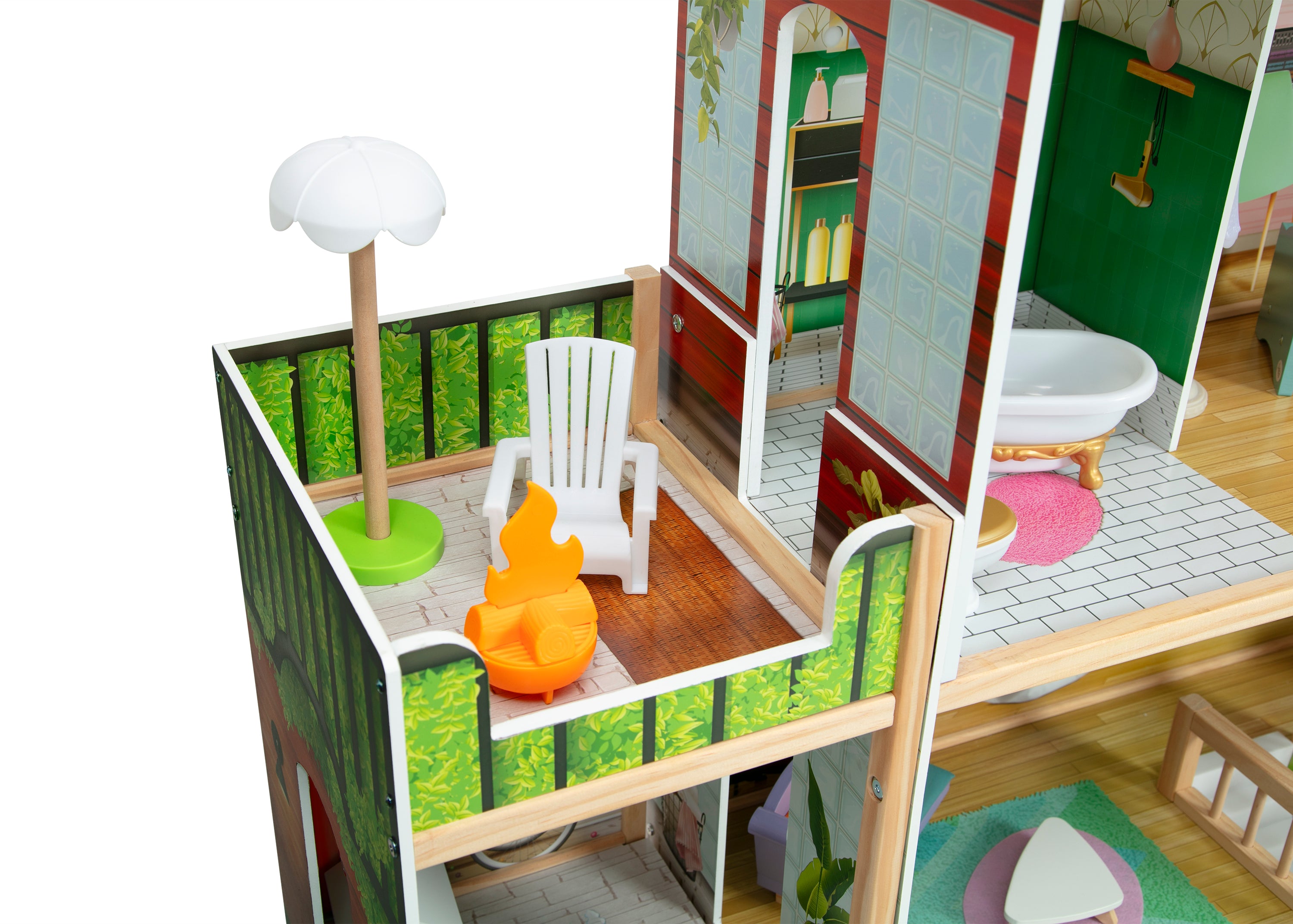 Deluxe Maui Dollhouse for Kids - Wooden Playhouse with Furniture & Accessories - Perfect for Pretend Play, Birthday Gifts & Home Decor