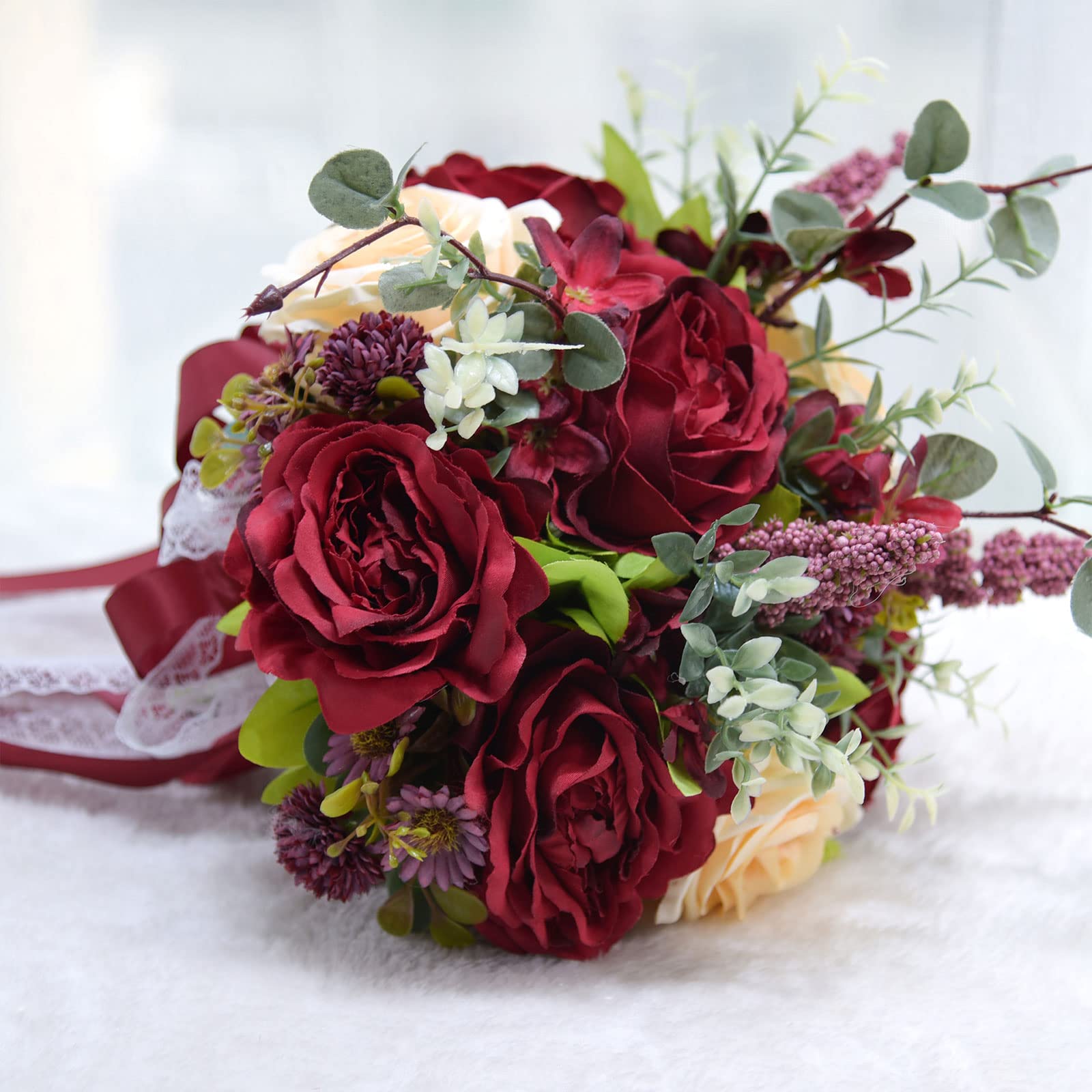 Romantic Artificial Rose Wedding Bouquet - Bridal Flowers for Bride & Bridesmaids, Quinceanera Bouquets, Home Decor - Perfect for Weddings, Anniversaries & Special Events
